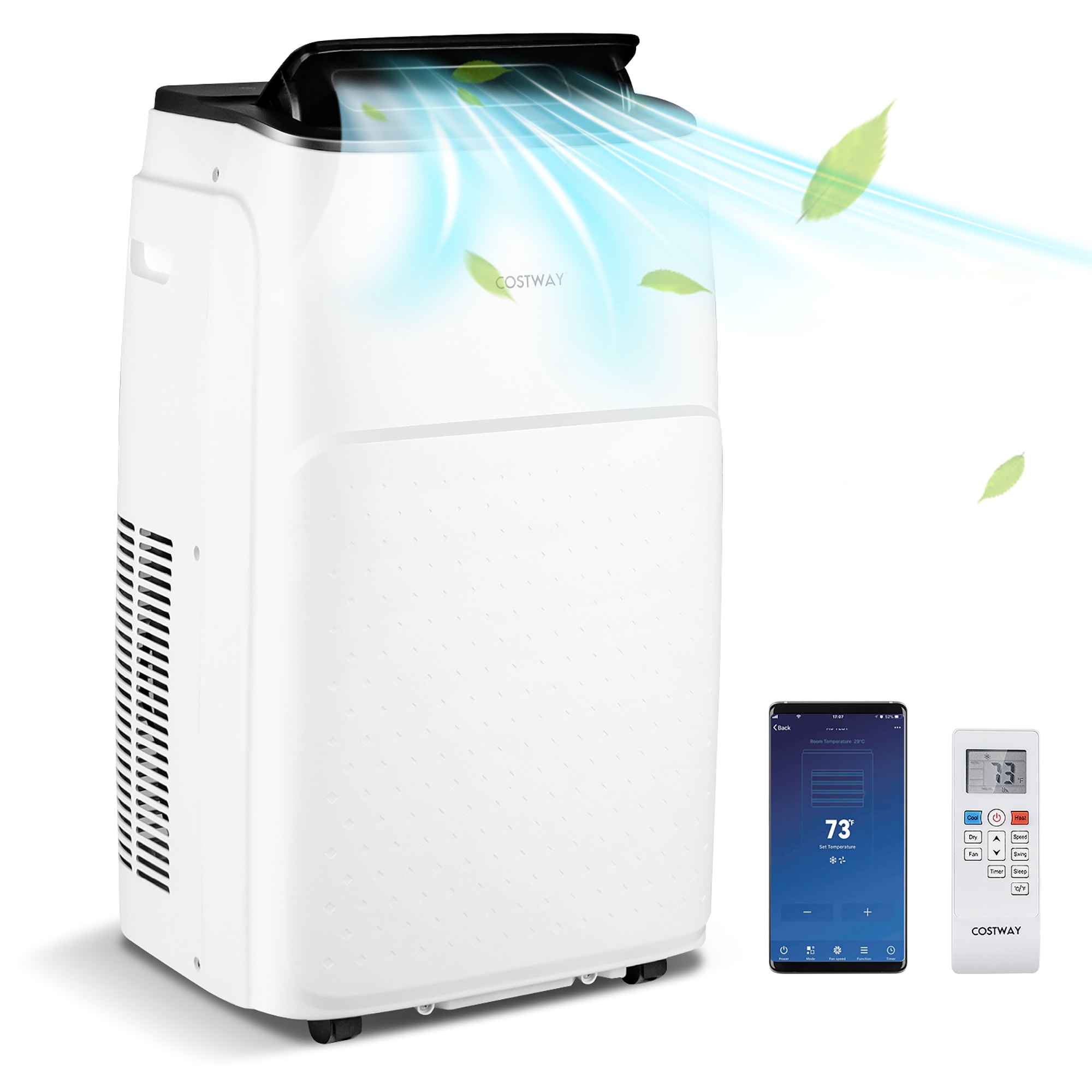 Costway 9100-BTU DOE (115-Volt) White Vented Wi-Fi enabled Portable Air Conditioner with Heater with Remote Cools 600-sq ft LWS00222 Sansujyuku sansujyuku.com