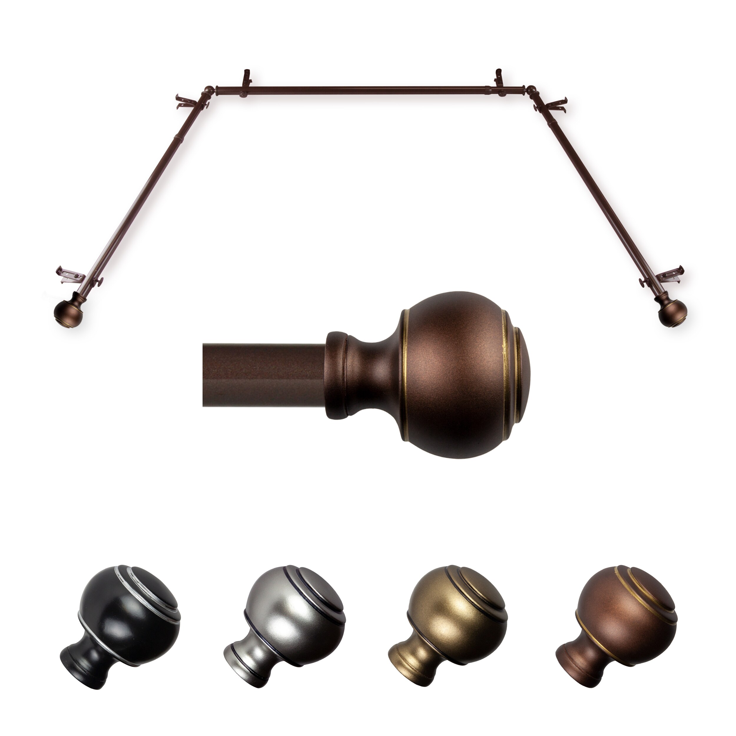 Hart & Harlow L-ABAY-98-7 Jaxon 13/16-in 38-in to 72-in Cocoa Steel Bay window curtain rod with Finials
