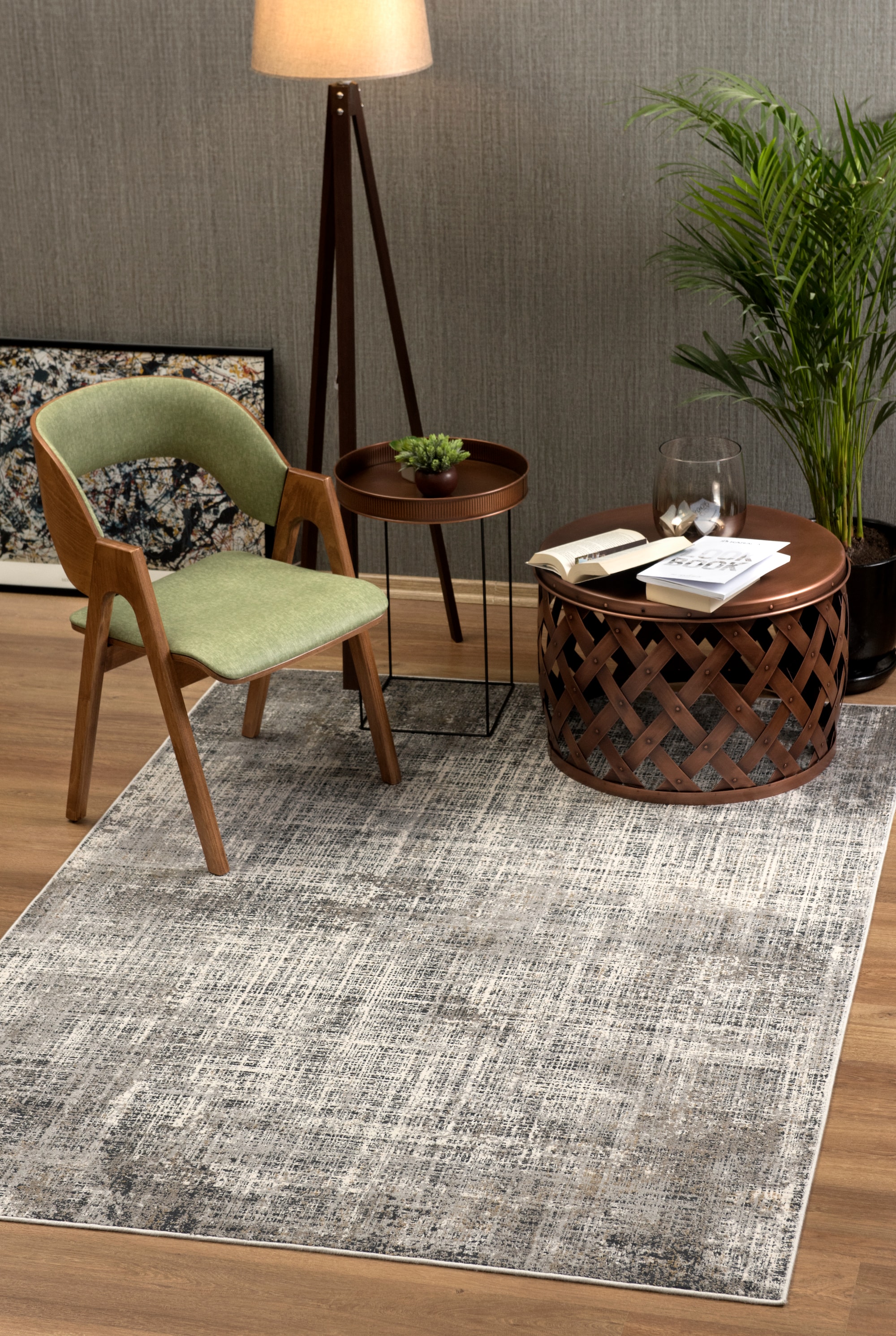 MDA Rugs CY0158 Christian 5 x 7 (ft) Viscose Cream/Gray Rectangular Indoor Abstract Area rug