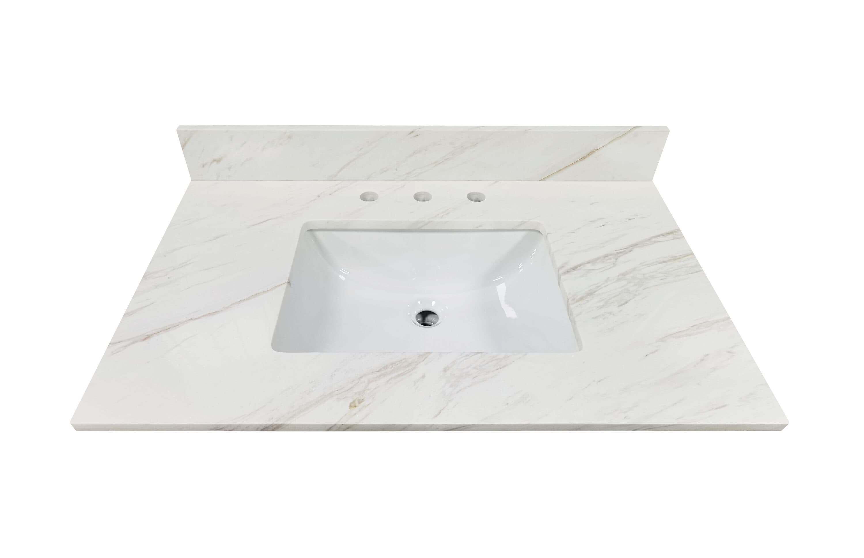 allen + roth Volakas White Engineered Marble Undermount Single Sink Widespread Faucet Mount Bathroom Vanity Top