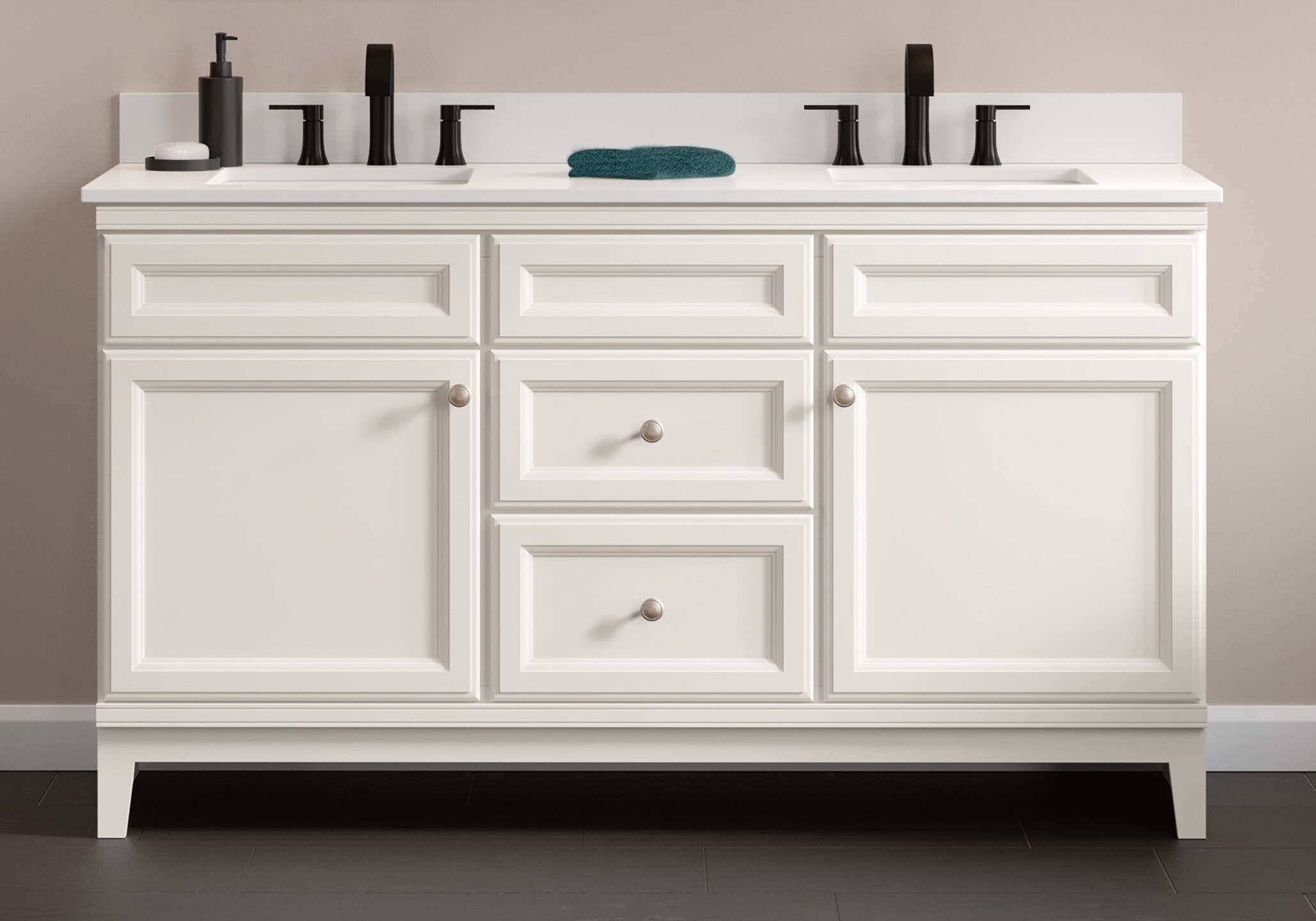 Diamond FreshFit Calhoun 61-in White Single Sink Bathroom Vanity with White Engineered Stone Top