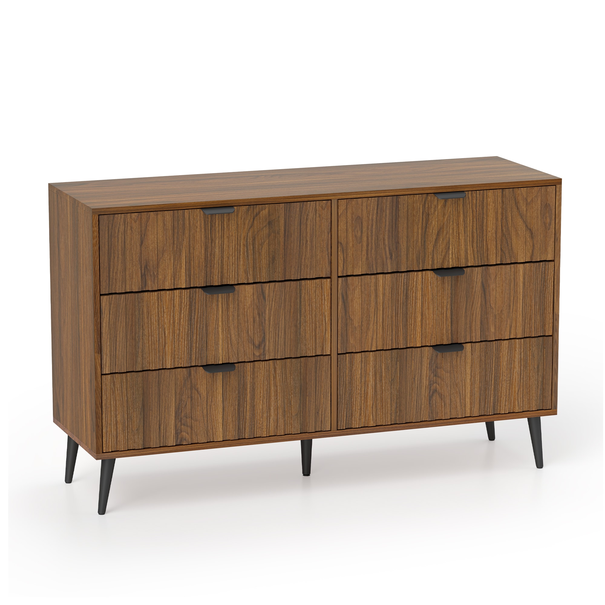 Dark Brown Finished Wood 6-Drawer Rectangular Dresser