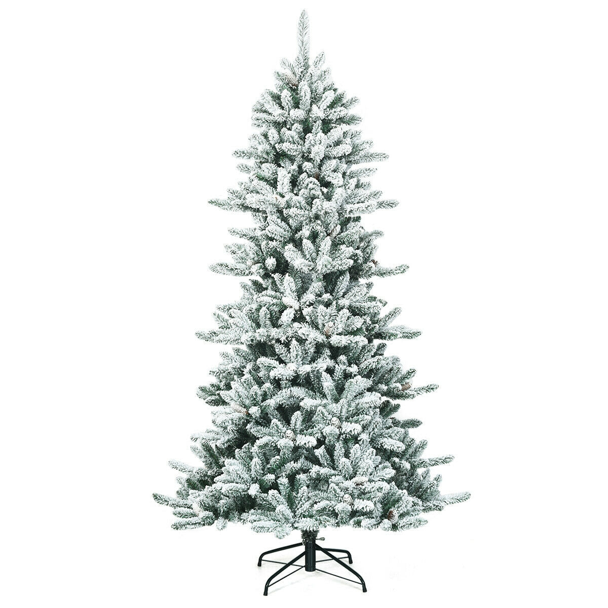 Boyel Living 7 ft Green Snow Flocked Slim Artificial Christmas Fir Tree