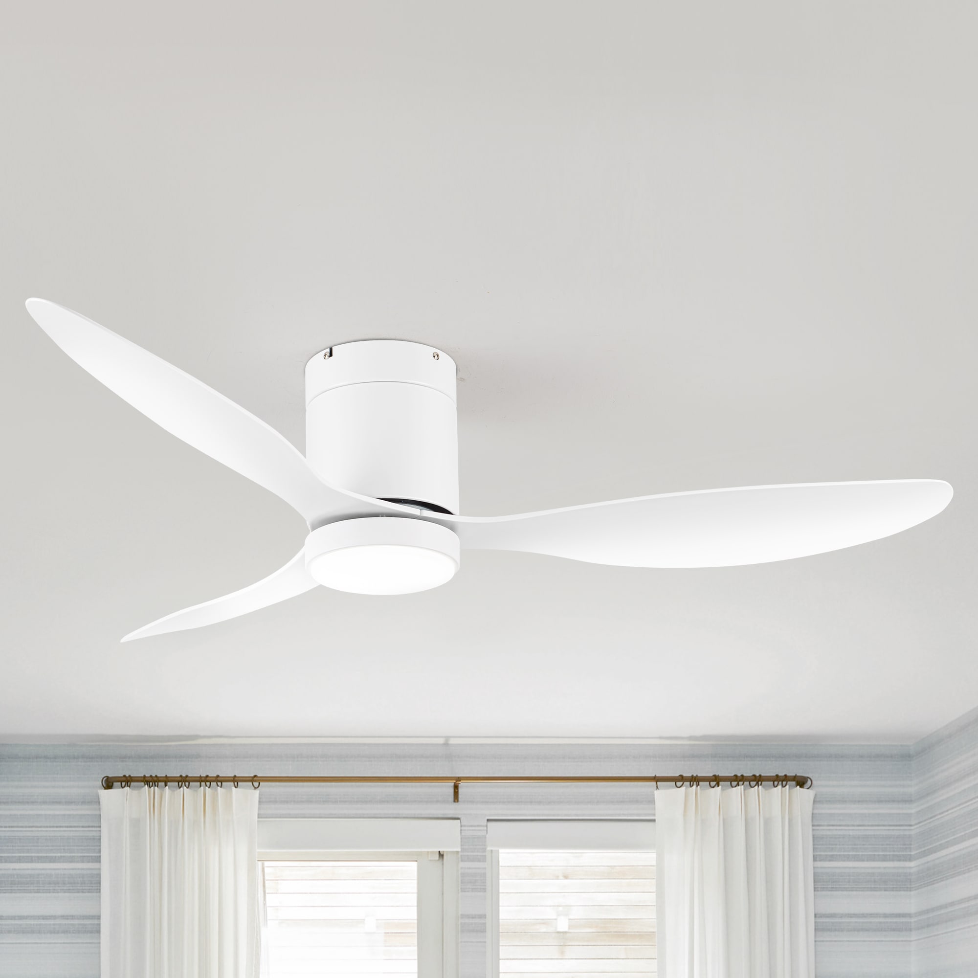 Breezary 30028-AW 52-in Color-Changing Integrated LED Flush Mount Matte White with White Blades Propeller Ceiling Fan With Light - Remote Included ( 3 -Blade )