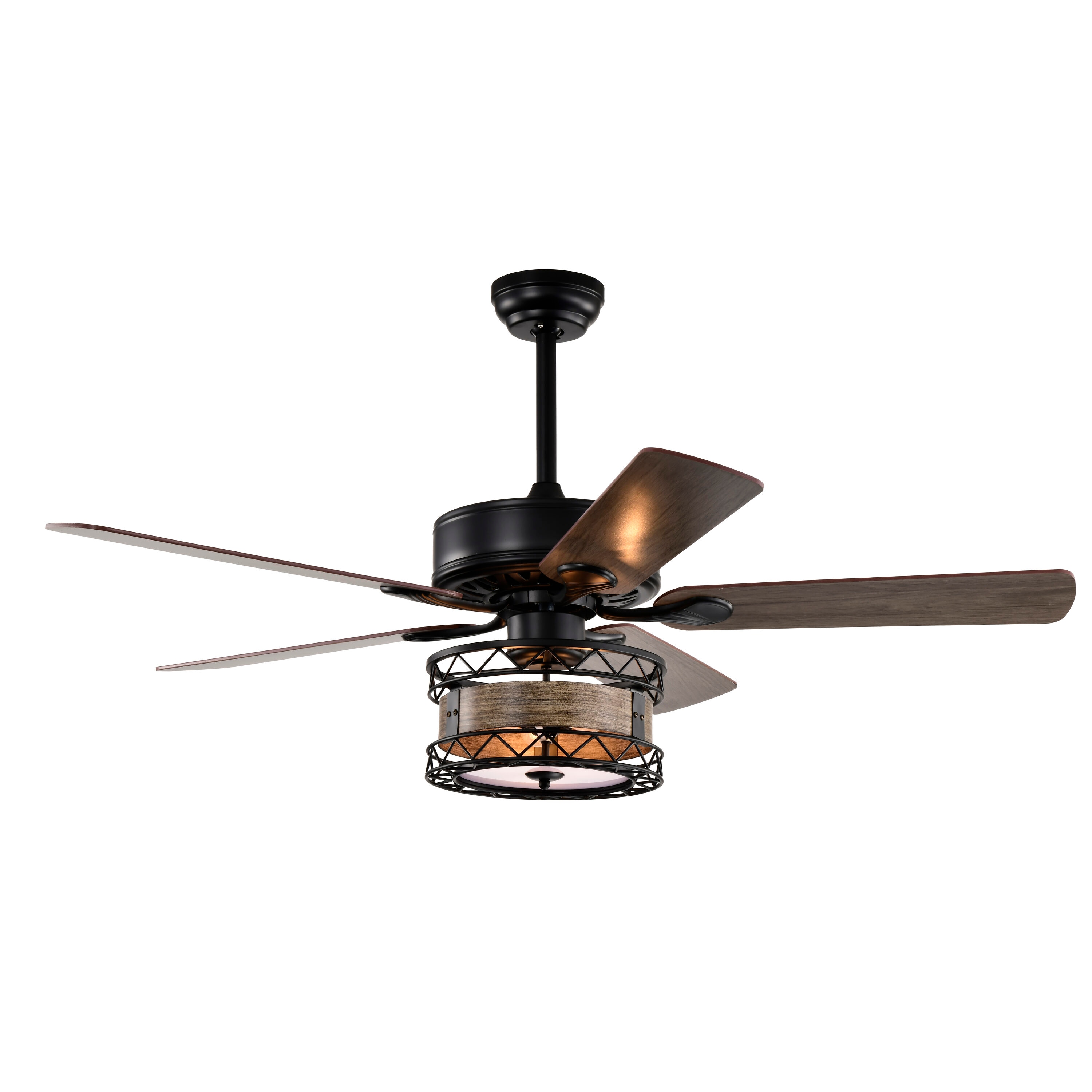 Bayfeve BFHM-76038-CF Adjustable Speed 52-in Outdoor Black with Wood Grain Blades Cage Ceiling Fan With Light - Remote Included ( 5 -Blade )