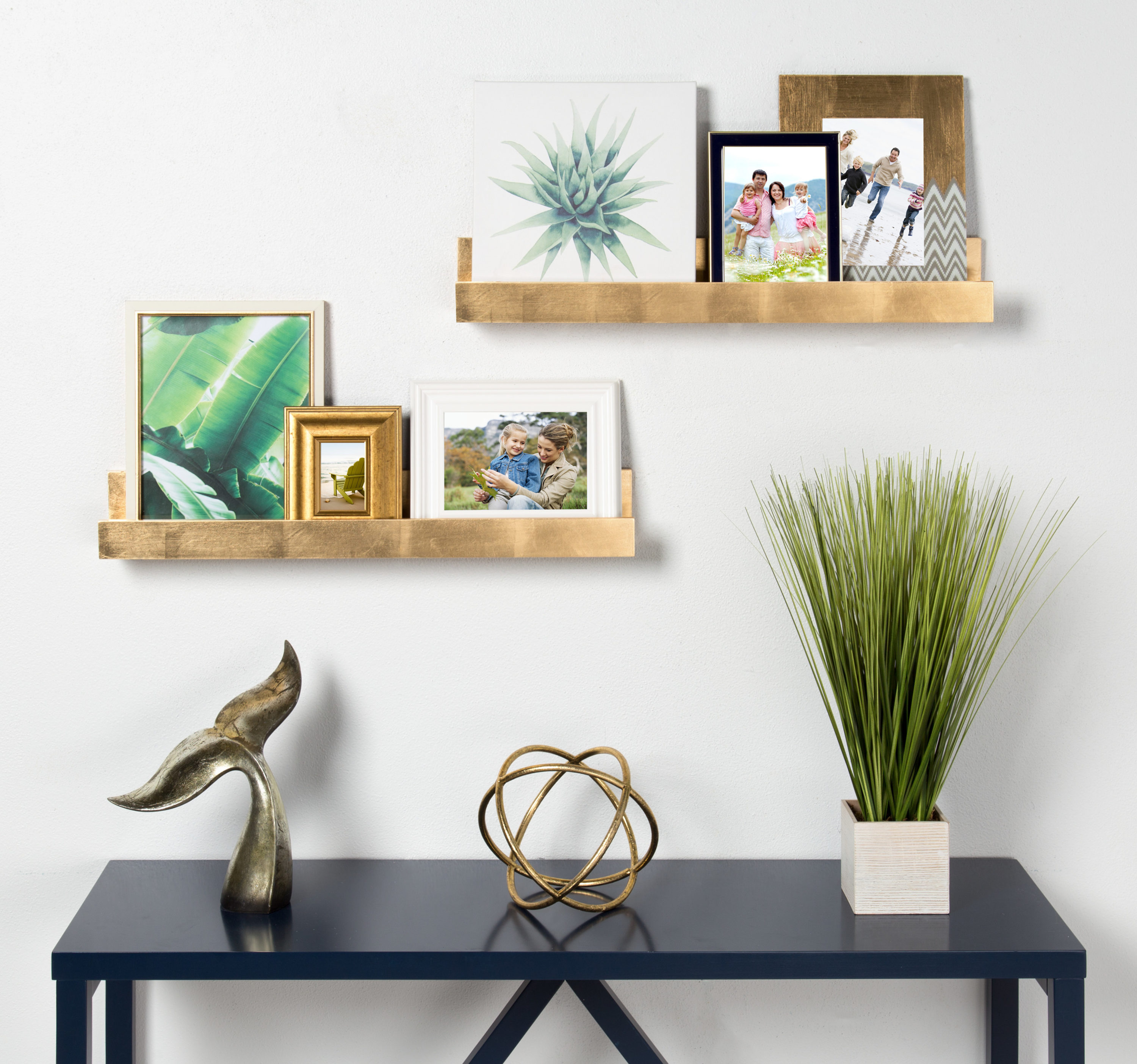 Gold 24-Inch Wood Floating Wall Shelves, 2-Pack
