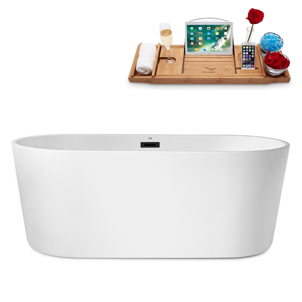 Streamline N2180BL 29.5-in x 61.8-in Glossy White Acrylic Oval Freestanding Soaking bathtub with Drain ( Center Drain )