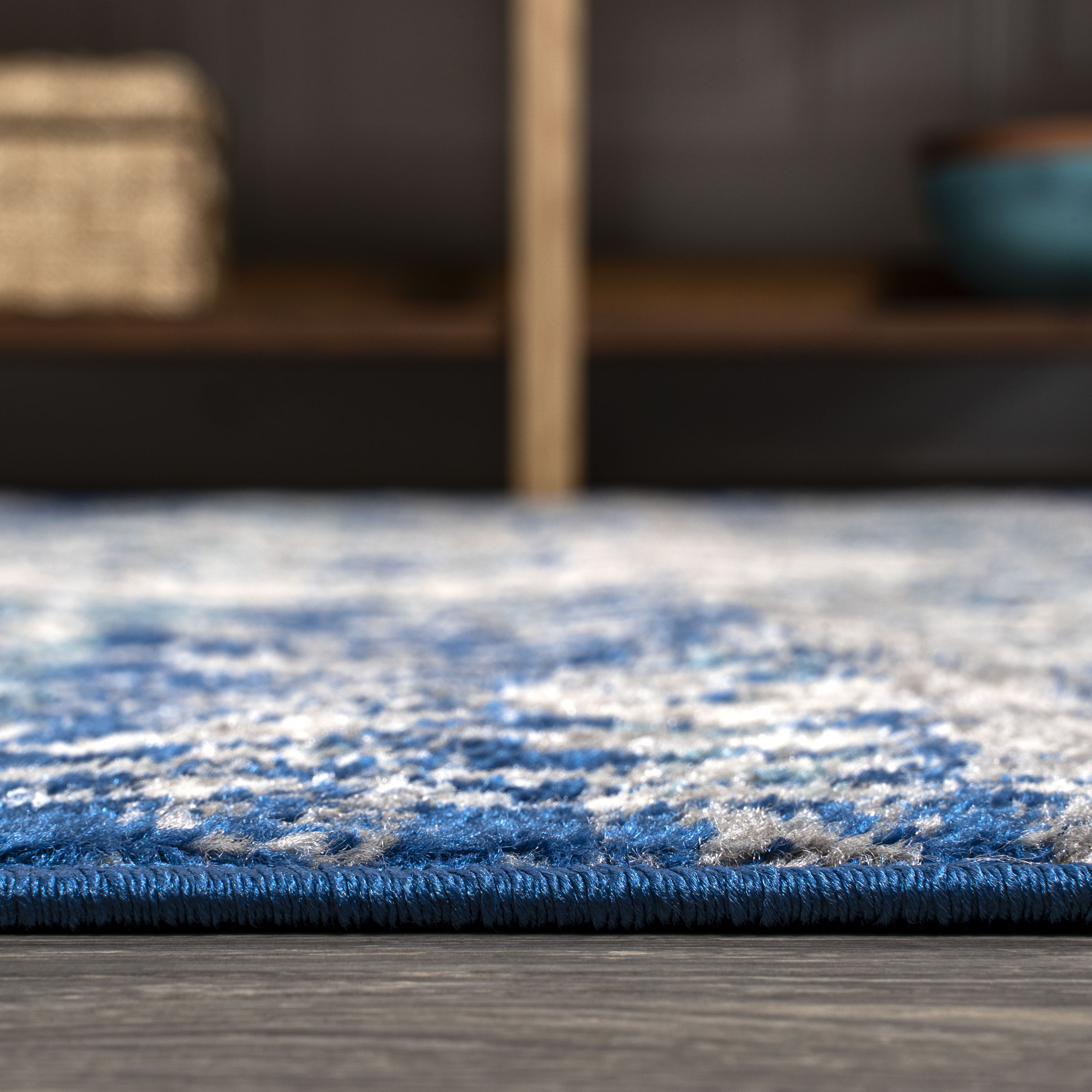 Blue and Dark Gray Medallion Synthetic 4' x 6' Area Rug
