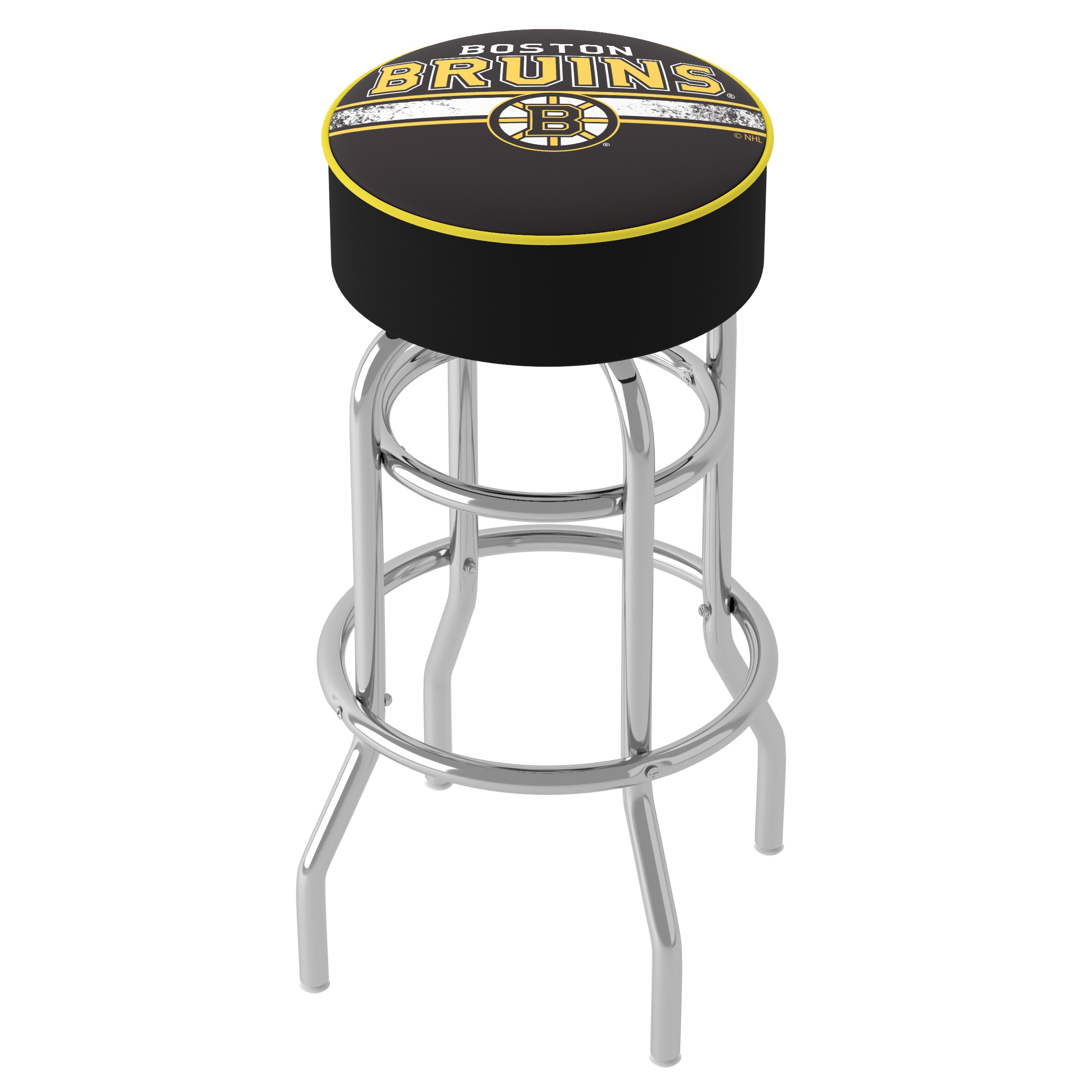 Trademark Gameroom NHL1000-BB2 Boston Bruins Bar Stools Boston Bruins 31.0-in H Bar height Round seat Upholstered Swivel Metal Bar Stool