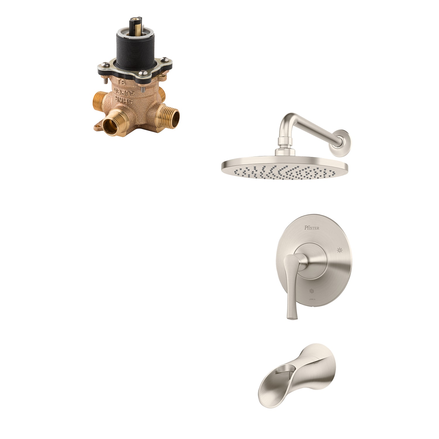 Pfister LG89-8RHK-0X8-310A-L Rhen Brushed Nickel 1-handle Single function 7.875-Inches Round Bathtub and shower Faucet with Valve