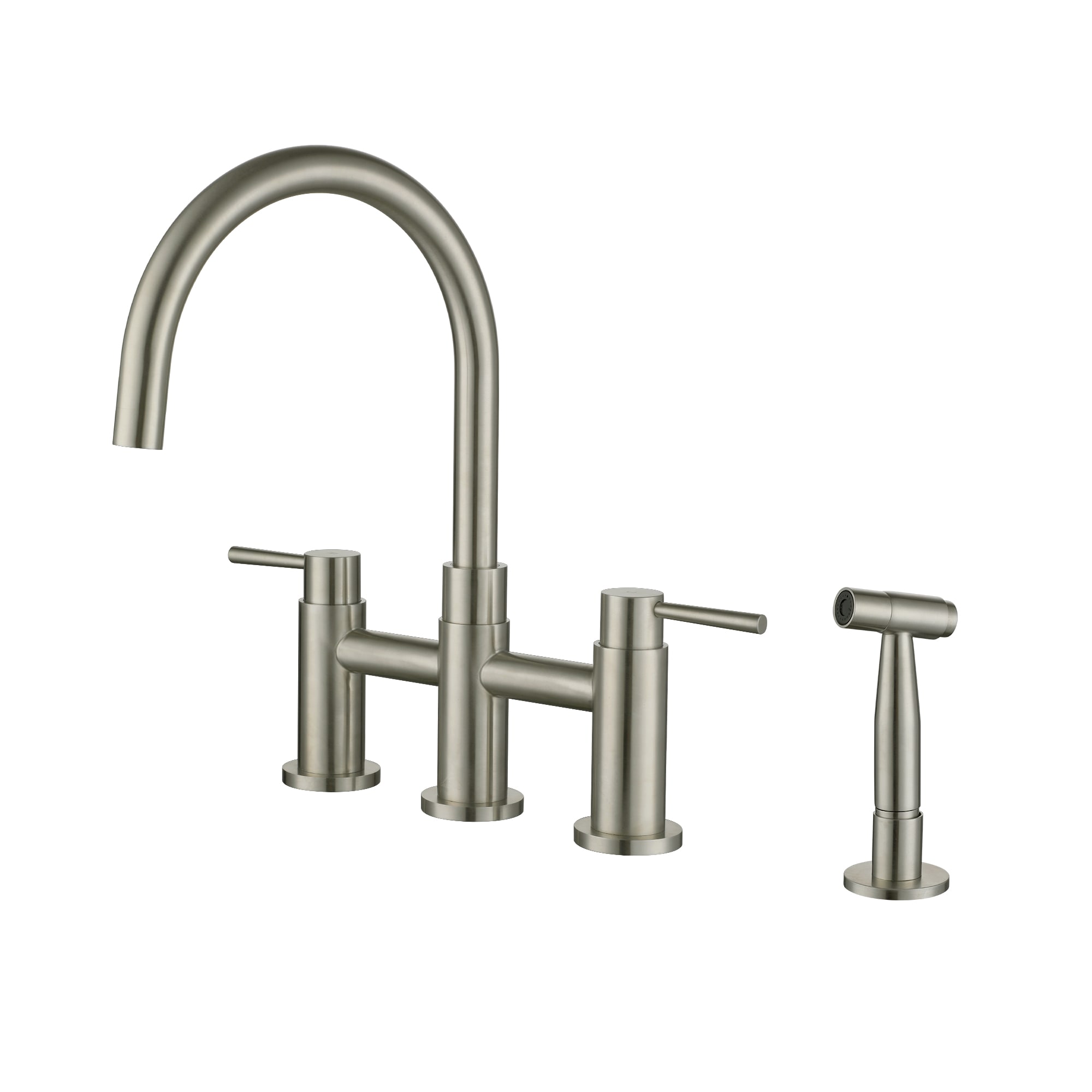 Mondawe MD-D92-BN Brushed Nickel Double Handle Deck-mount Bridge Kitchen Faucet ( Side Sprayer Included )