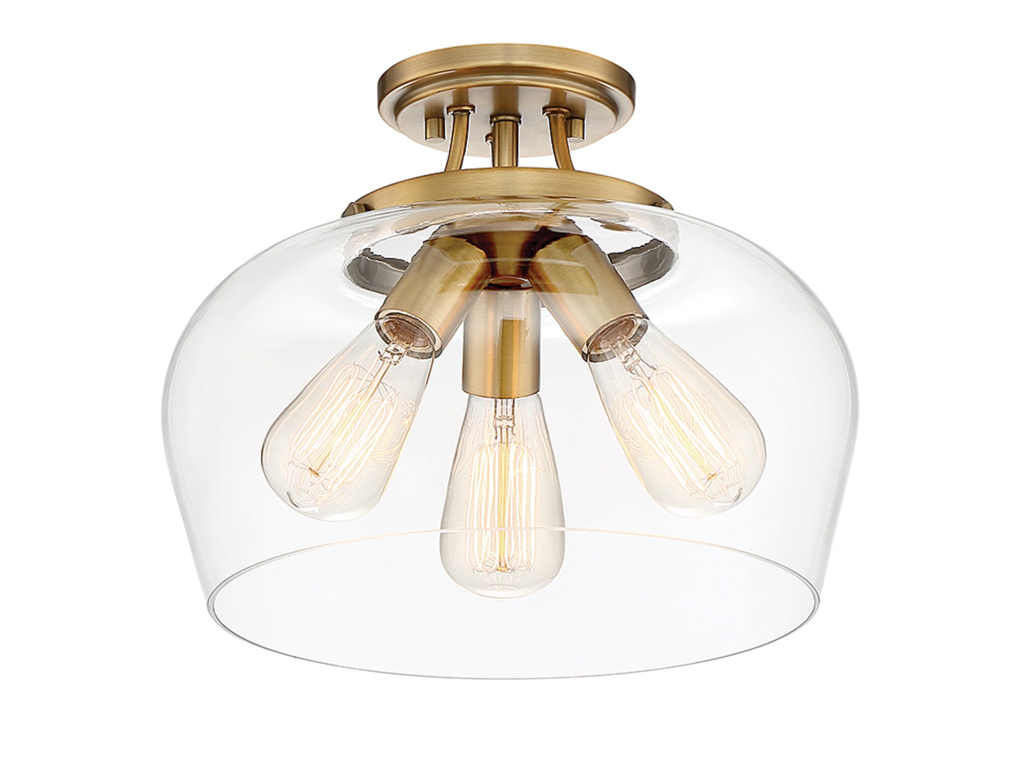 3-Light 13-in Warm Brass Incandescent Semi-flush Mount Light in the ...