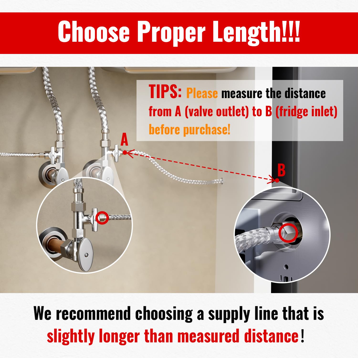 Phyfalip 2 Feet Stainless Steel Braided Refrigerator Water Line 1 ...