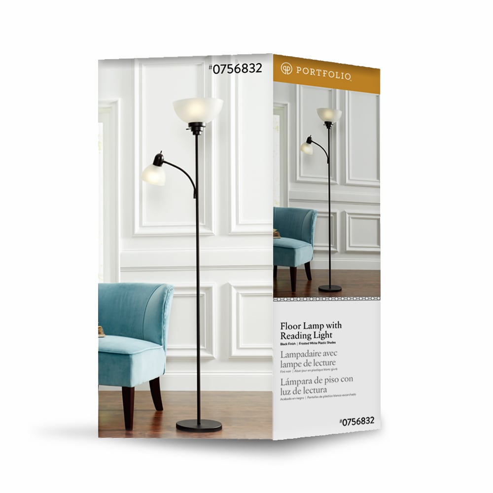 Portfolio 71-in Black Torchiere with Reading Light Floor Lamp in the Floor  Lamps department at Lowes.com