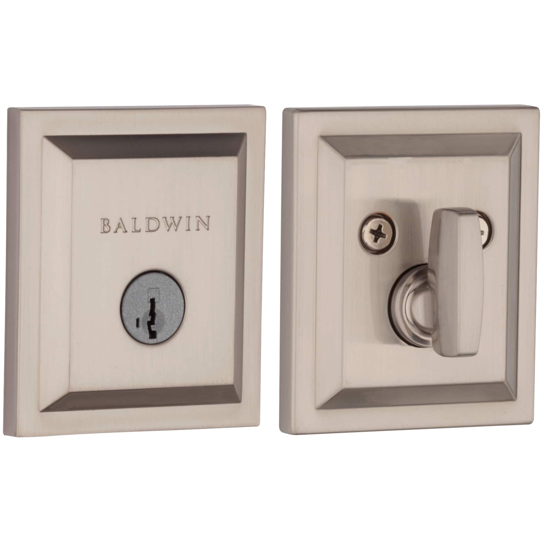 Baldwin 380 SLB 15 SMT Prestige Series Low Profile Square Satin Nickel Single Cylinder Deadbolt with SmartKey