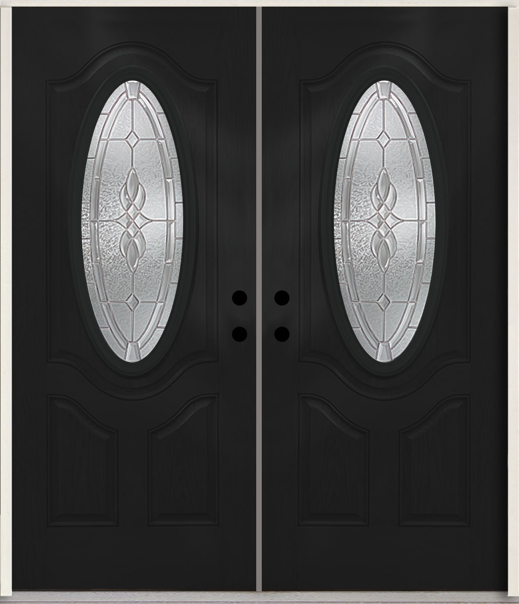 RELIABILT LO963896 Hampton 72-in x 80-in x Fiberglass Oval lite Left-hand inswing Peppercorn Paint Painted Prehung Double Front Door Insulating core