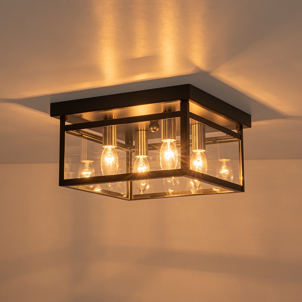 Zicbol 11.02-in Matte Black Satin Nickel Indoor 4 -Light LED Semi-flush Mount Light