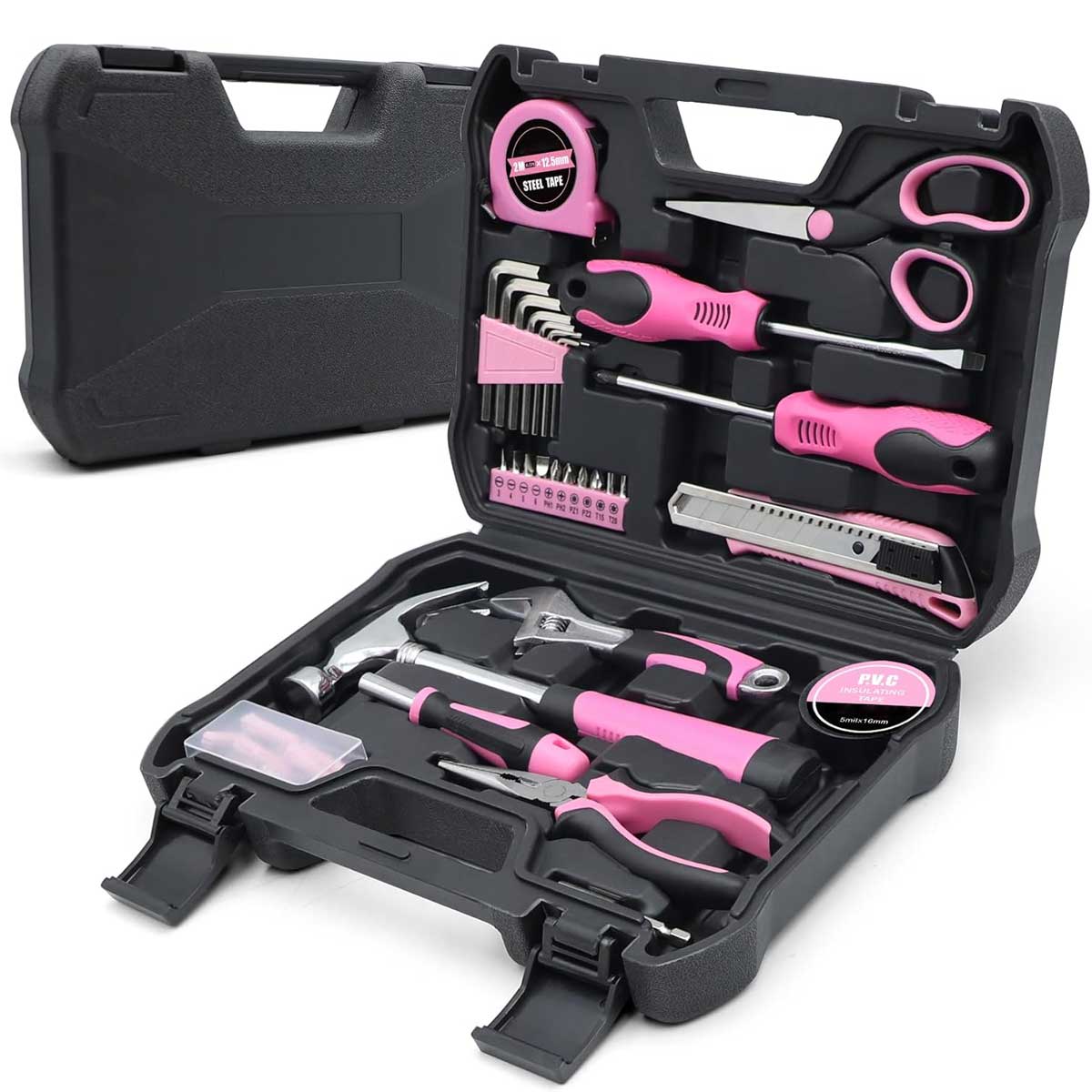 Aoibox LABHT18003 Pink Tool Kit 69 Piece Tool Set for Women Small Basic Hand Tool Box Home Repair DIY Project Office and College Dormitory Use