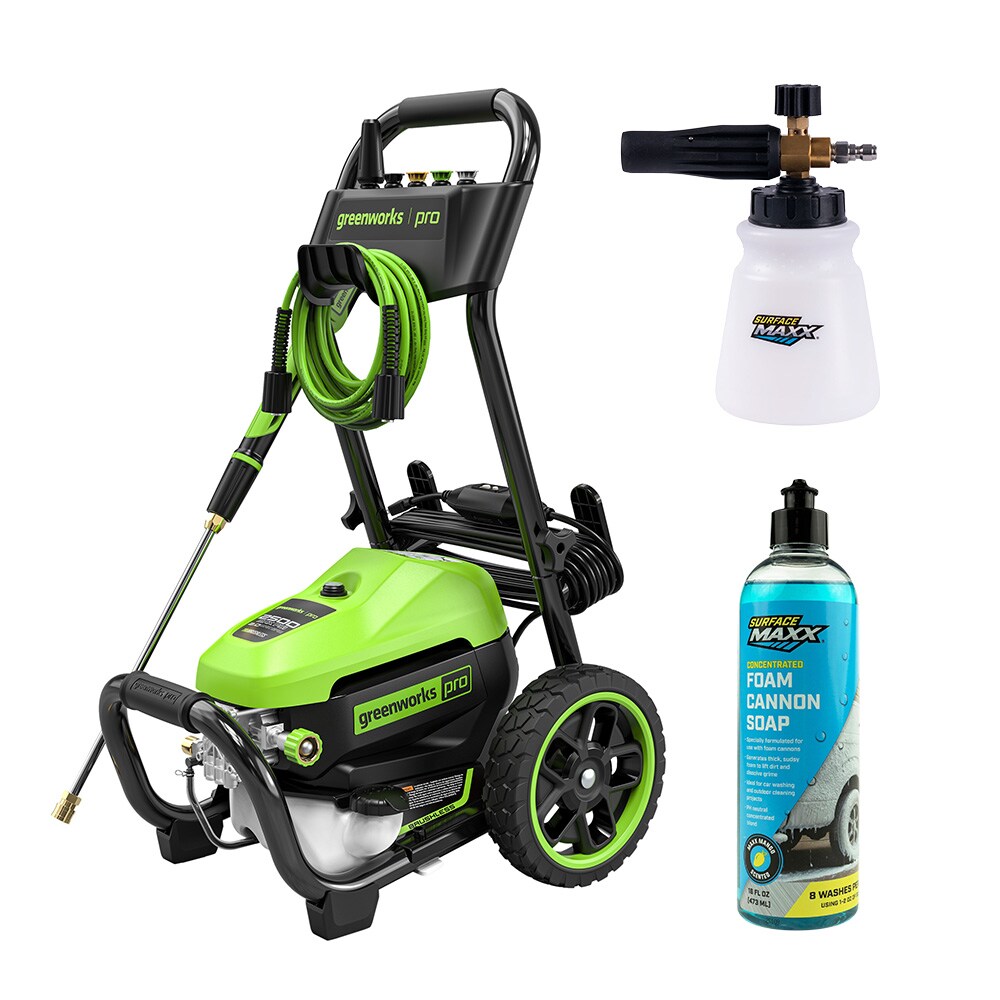 Greenworks Pro 2500 PSI 2.0-GPM Electric Pressure Washer with Foam Cannon & Foam Cannon Soap Bundle