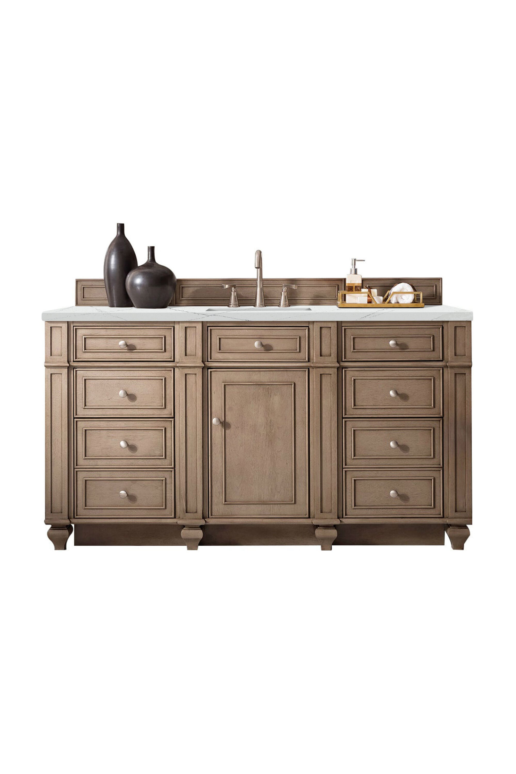 James Martin Vanities Bristol 60-in Whitewashed Walnut Undermount Single Sink Bathroom Vanity with Ethereal Noctis Quartz Top