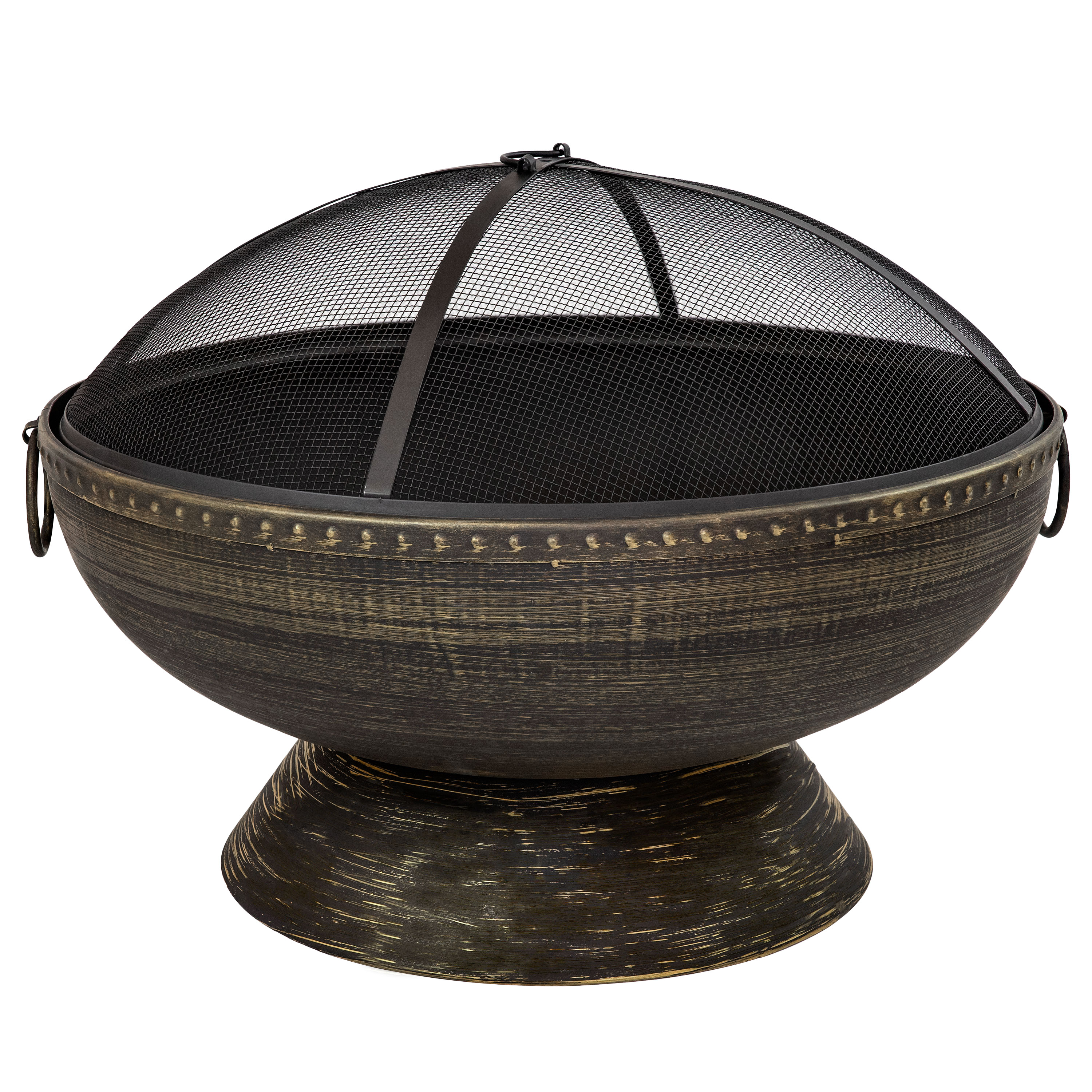 30" Black and Bronze Steel Wood-Burning Fire Pit with Screen and Poker