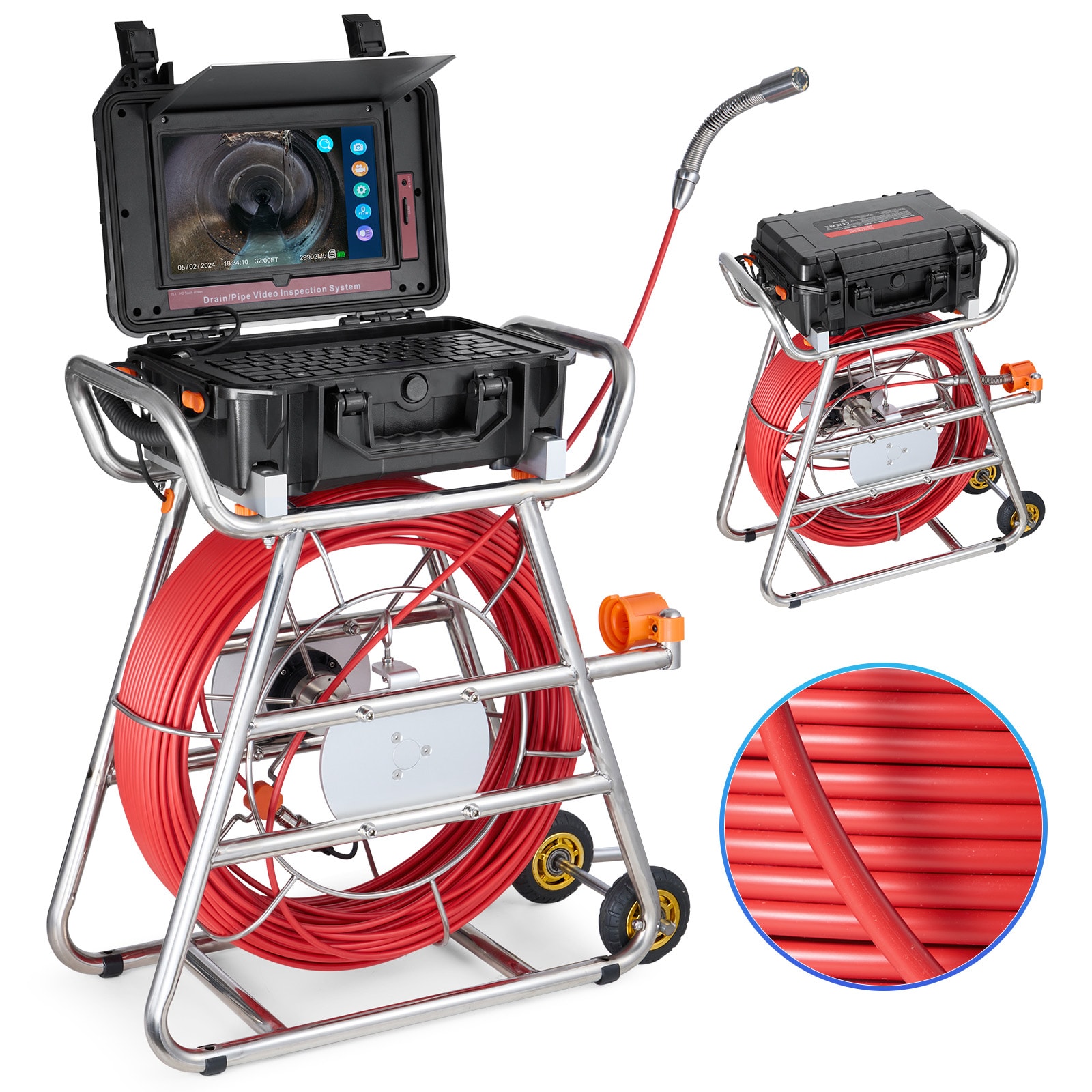 SVOPES SVOPESJLKXSGD09536V1 Sewer Inspection Camera. 328 ft/100m. Self-Leveling Drain Camera. 10.1inch Touchscreen. 512Hz Transmitter. IP67 Plumbing Camera with 12 LED Lights. 32GB Card for Pipe Ducts