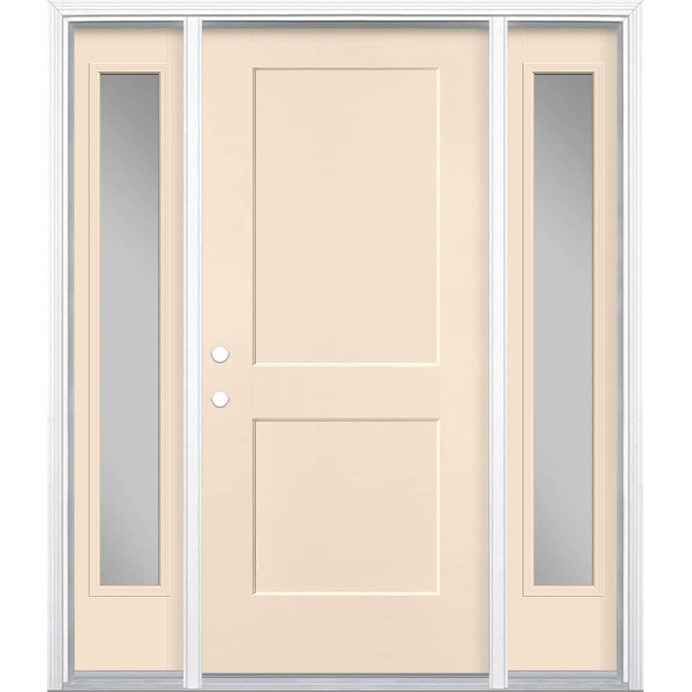 Masonite 5204159 Logan 60-in x 80-in x 4-9/16-in Fiberglass No glass Right-hand inswing Bisque Painted Prehung Front Door with Sidelights with Brickmould Insulating core