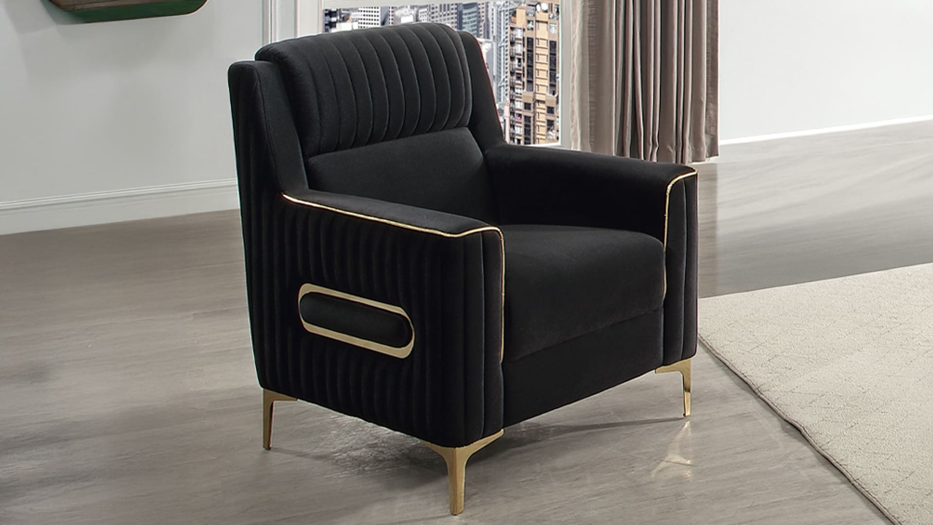 Galaxy - Melody 31.5-in W Modern Black Velvet Sleeper Armchair
