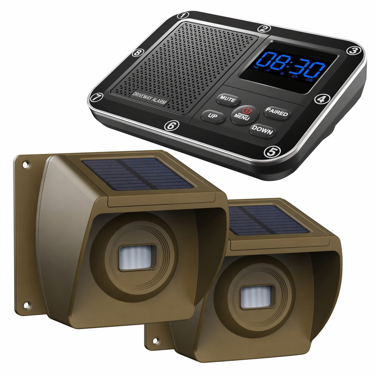 Etokfoks  Solar Outdoor Motion Sensor Driveway Alarm System with 1 Receiver and 2 Remote Sensors Weatherproof