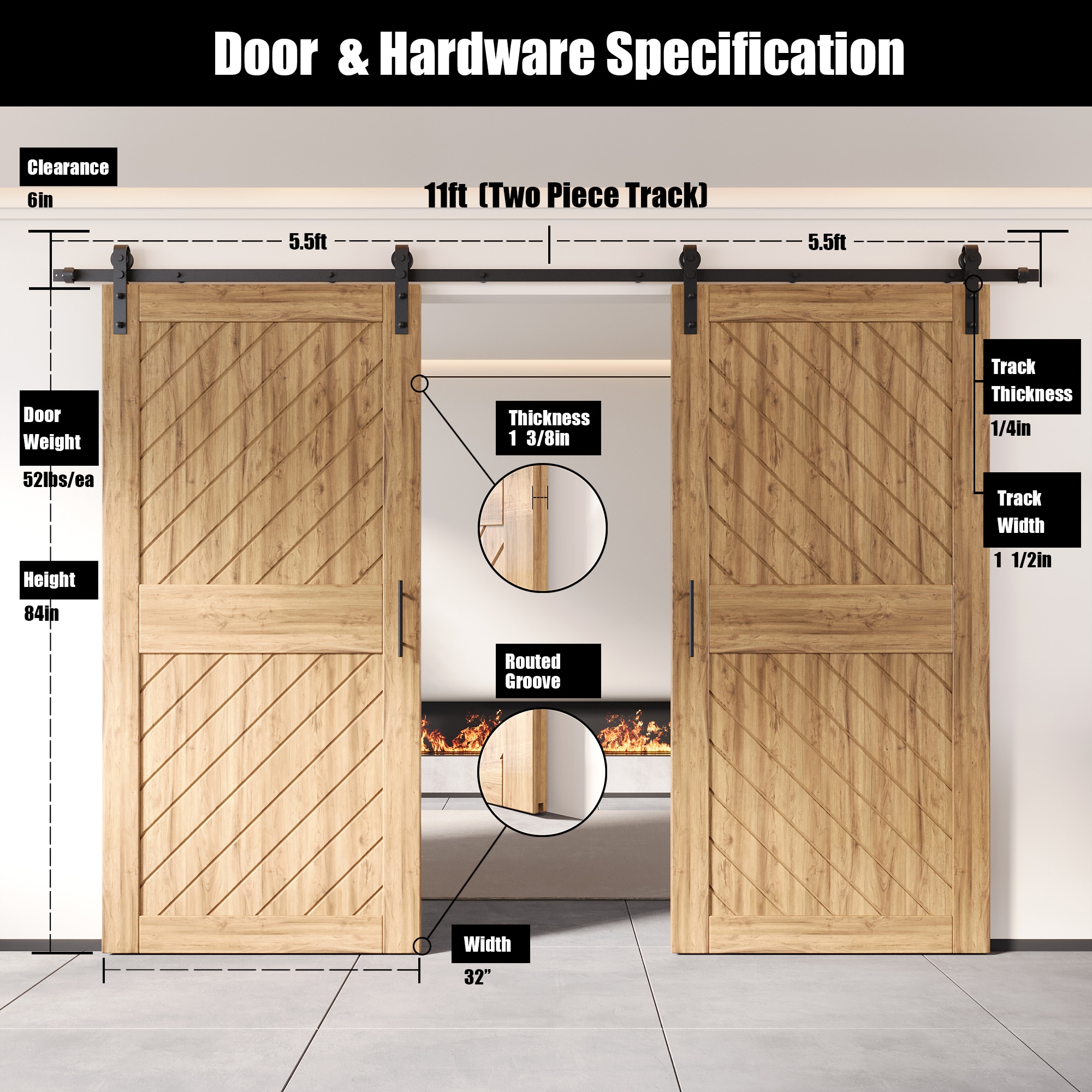 HOMACER YT2TGH132C-XT1-3284 Barn-Doors - View #2