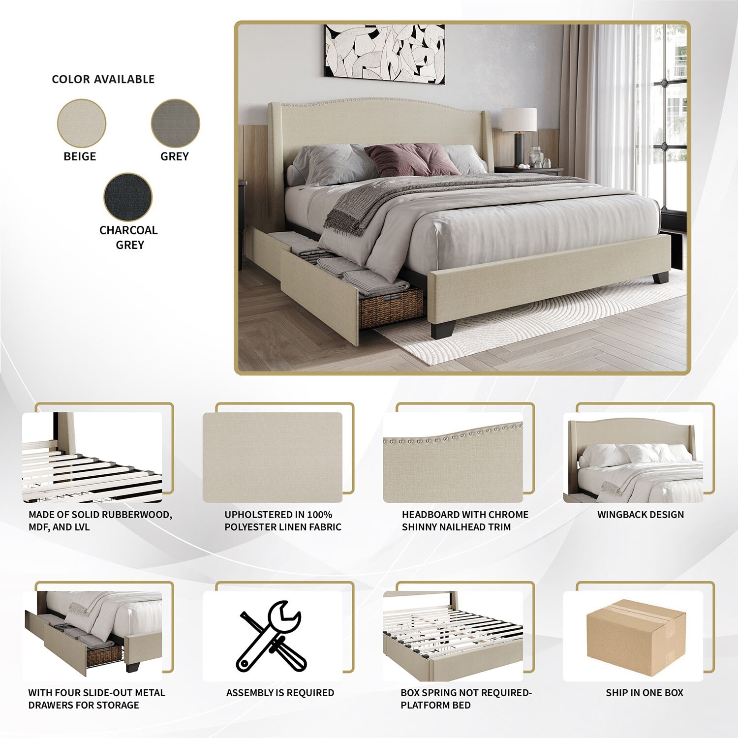 CasePiece C8530QPLS-CGY-LN beds - View #9