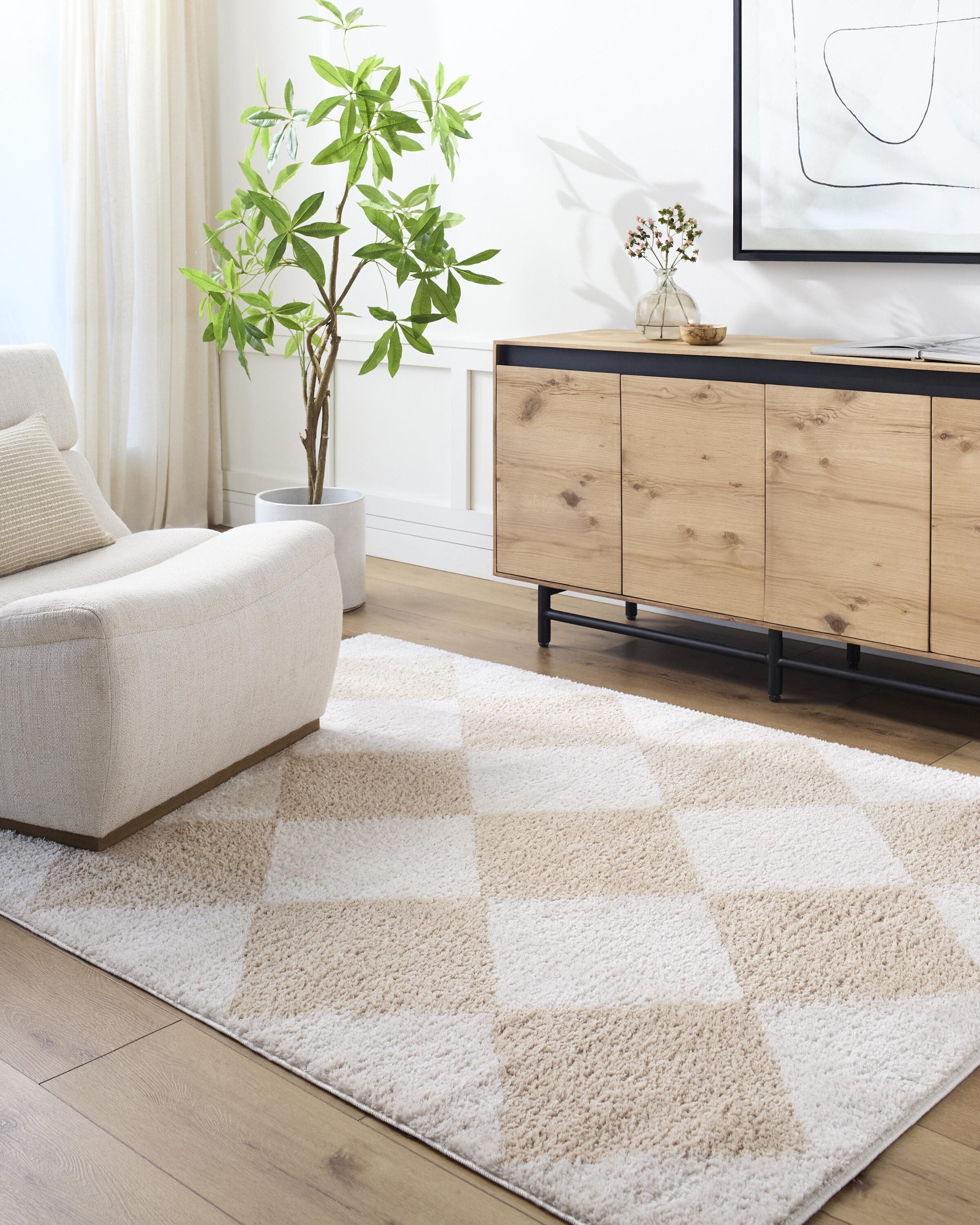 Livabliss FSG2324-537 Fossay Shag 5 x 7 (ft) Polyester Beige Rectangular Indoor Mid-Century Modern Machine washable Area rug