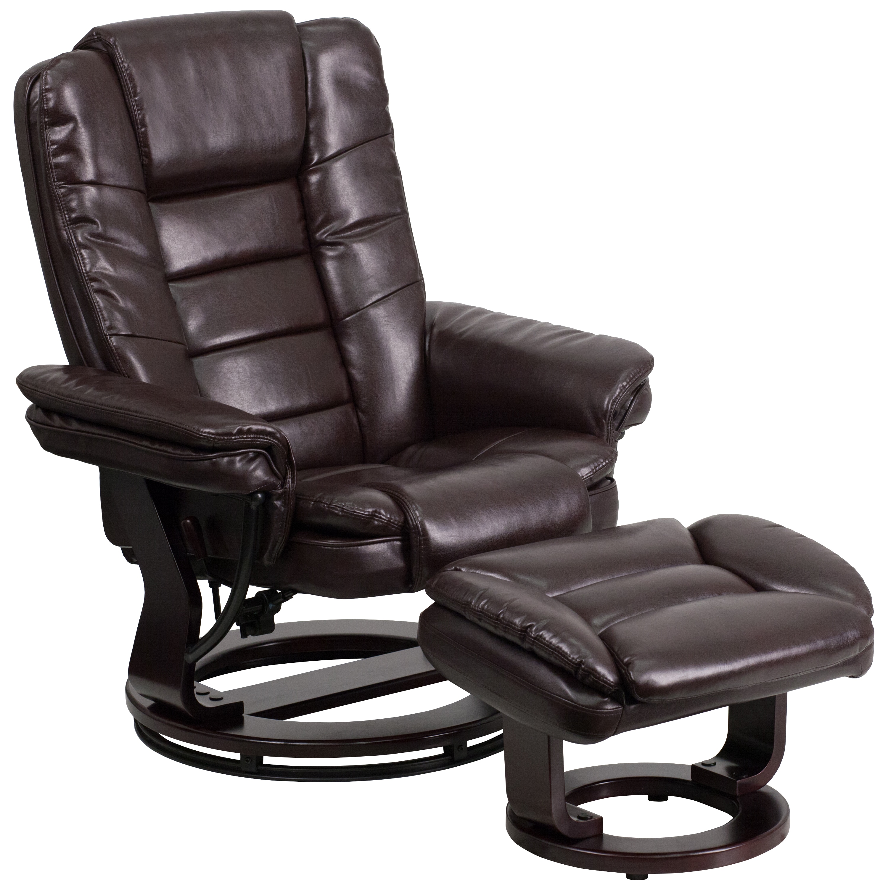 Flash Furniture 847254015677 Brown Faux leather Upholstered Swivel Recliner with Ottoman Set