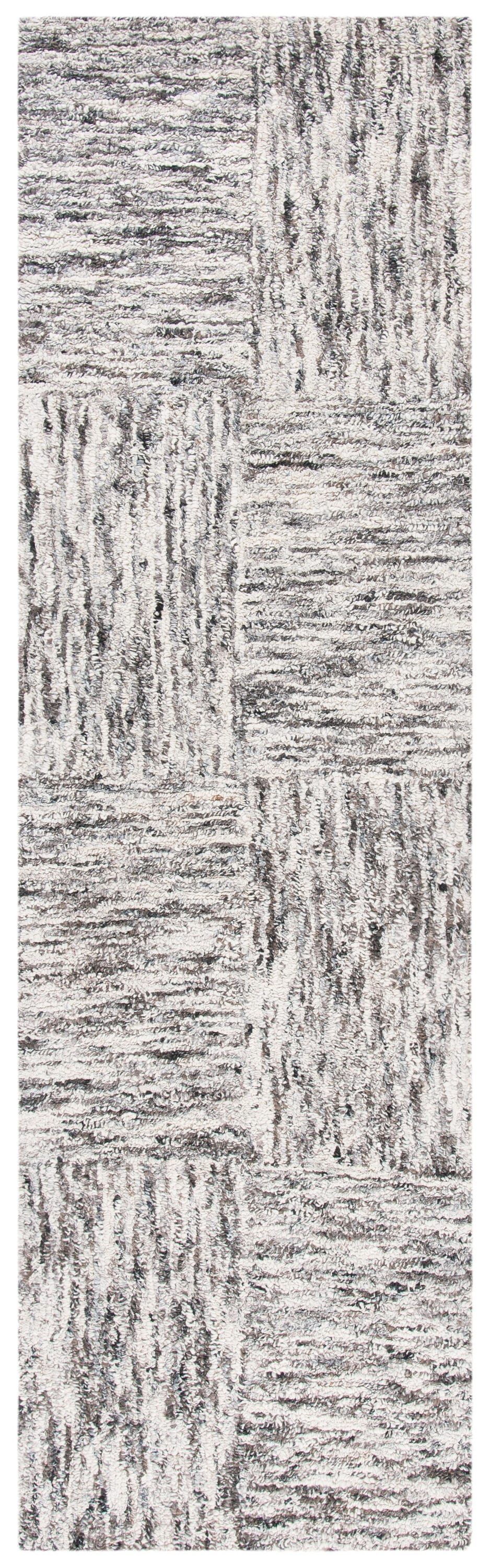 Ivory & Charcoal Abstract Hand-Tufted Wool Blend Runner Rug - 2'3" x 8'