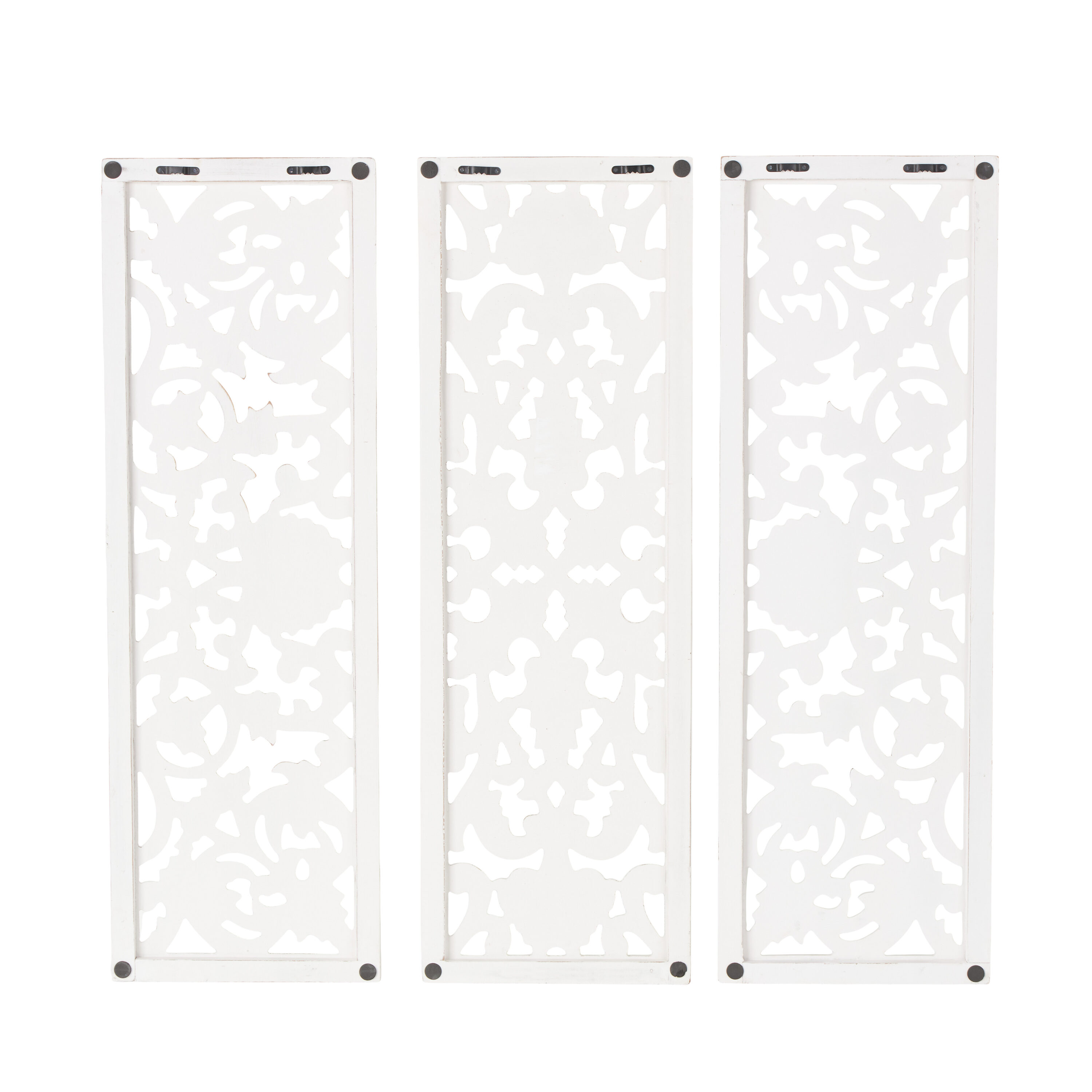 White Distressed Wood Carved Floral Wall Panels Set of 3