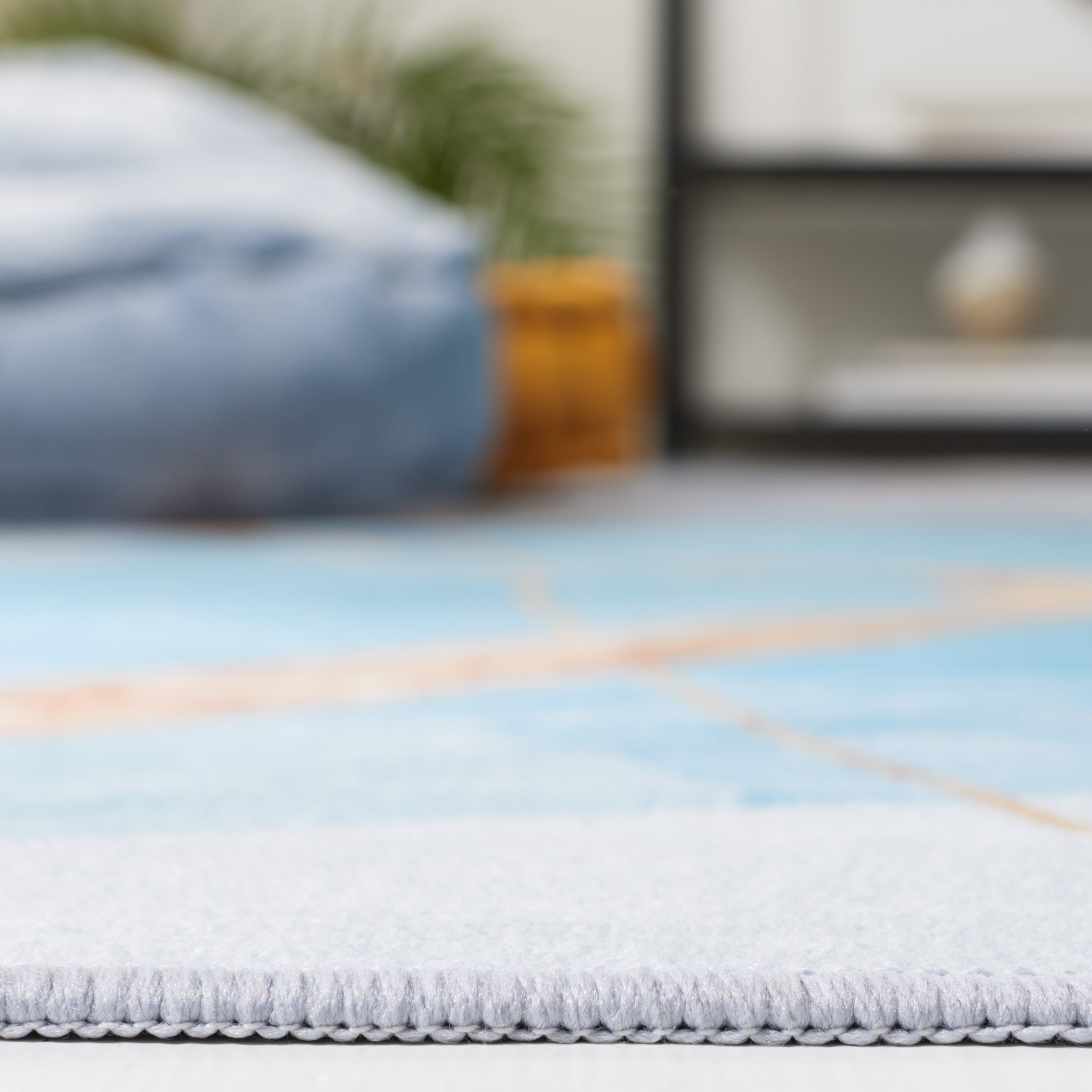 6' x 9' Blue Abstract Washable Wool Synthetic Area Rug