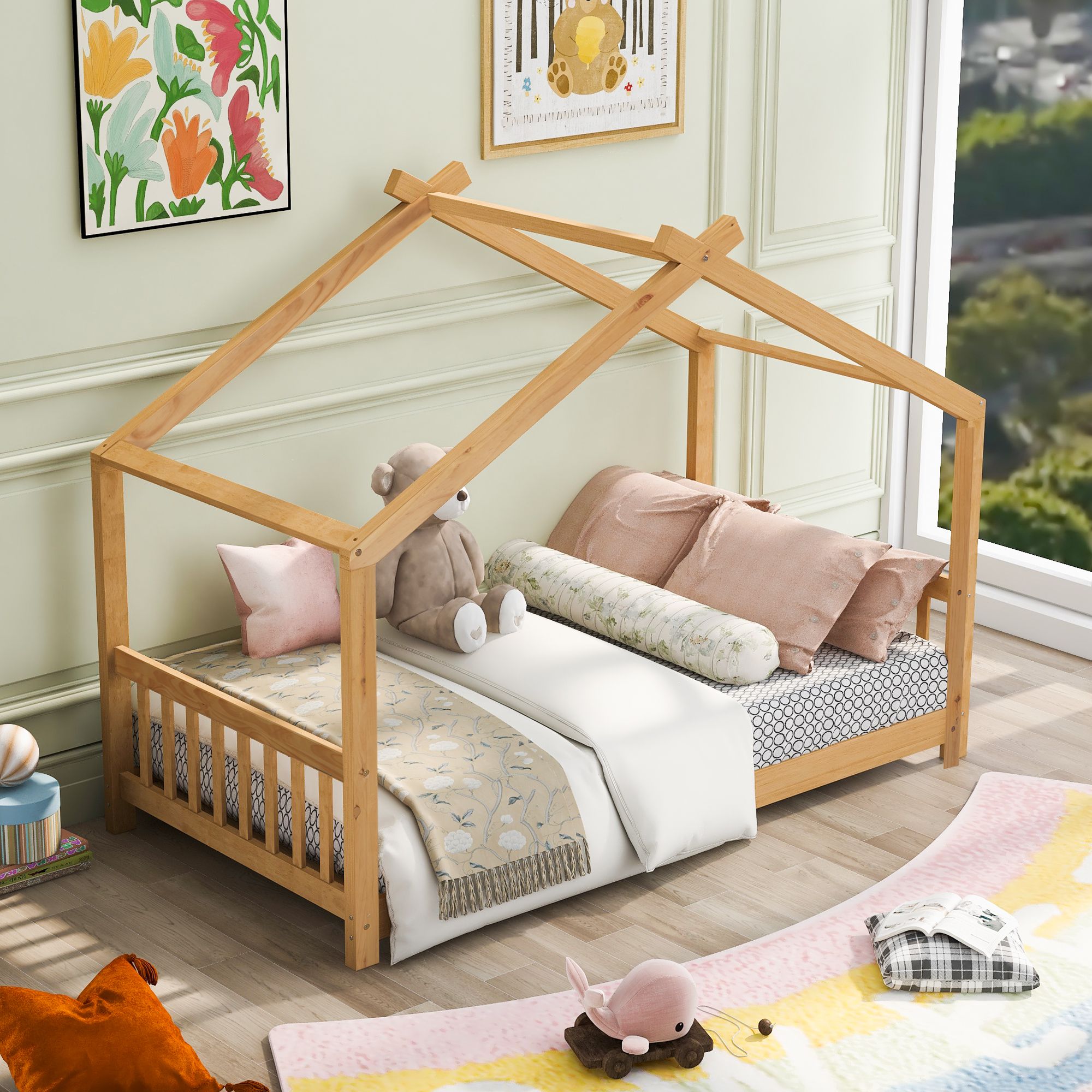 Yiekholo LL-1779AAD Natural Twin Wood Bed frame Bed
