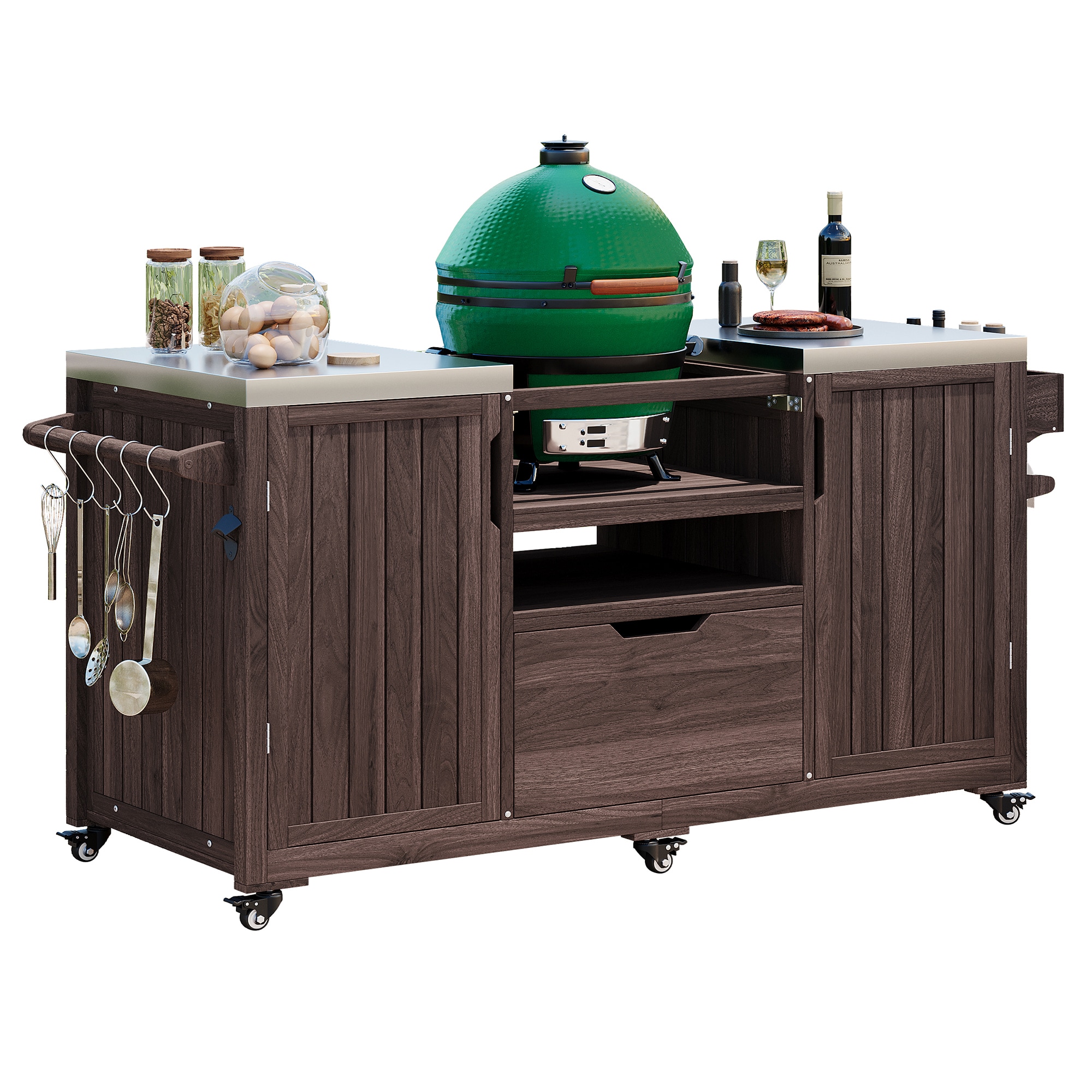 Bybafun YA0200166 Outdoor Kitchen Brown Wood Grill cart