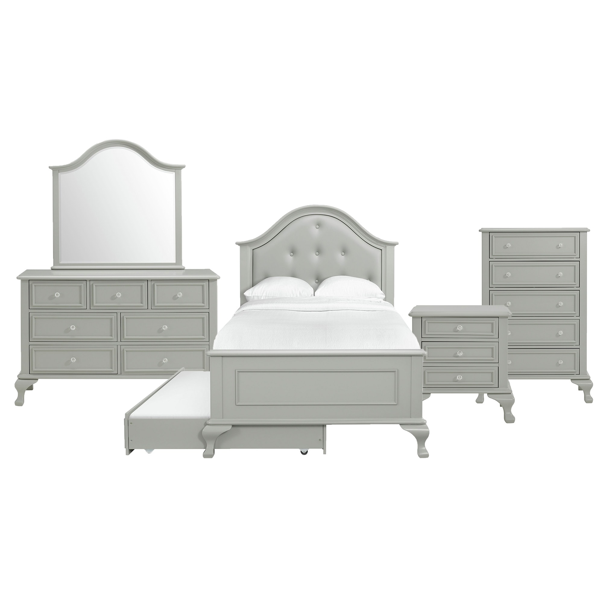 Picket House Furnishings Transitional Grey Twin Panel Bedroom Set with Under-Bed Storage & Trundle | Picket House Jenna 5pc | Chest 32x17x50 | -  JS300TTB5PC