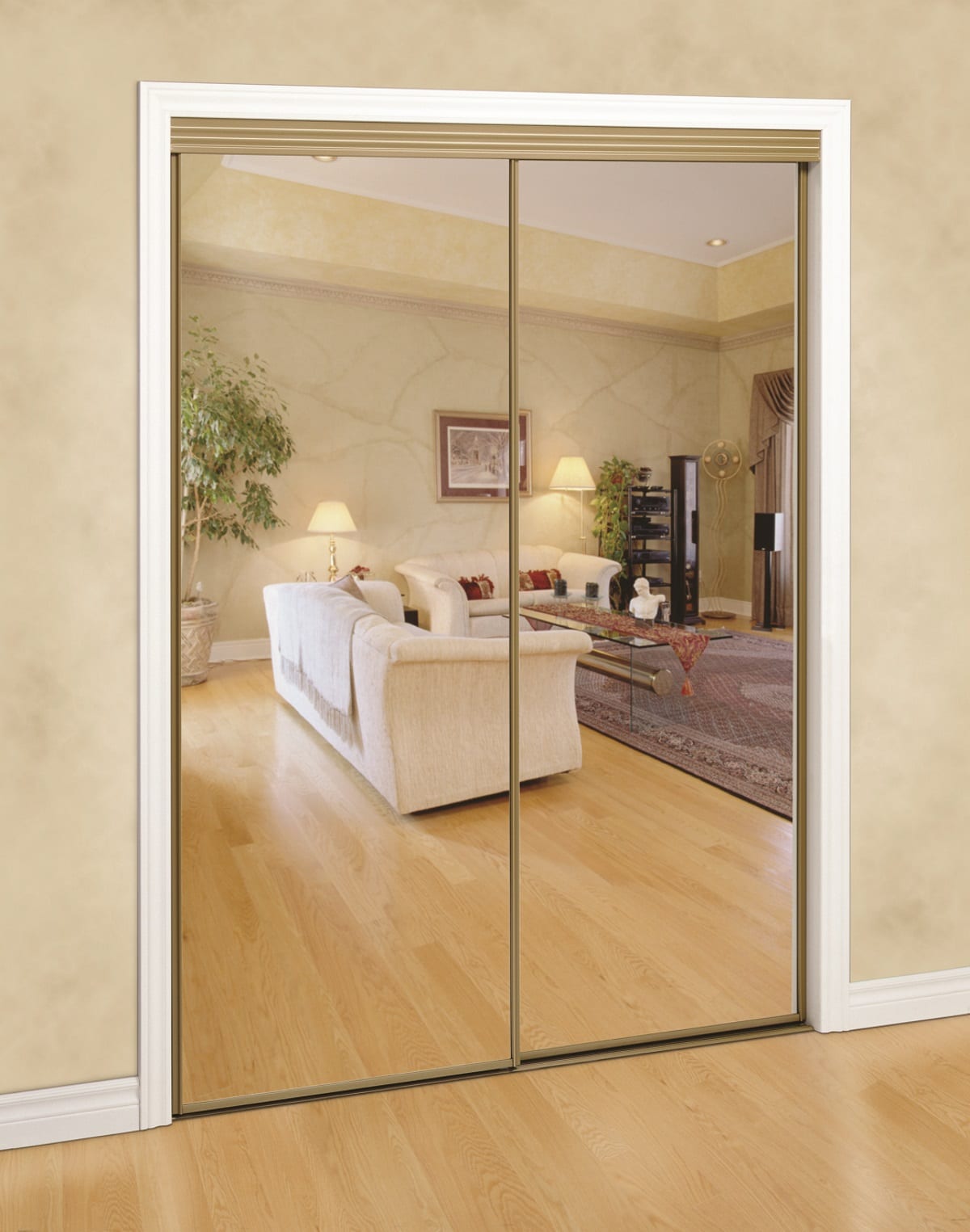 RELIABILT 60-in x 80-in Flush Mirrored Glass Prefinished Steel Sliding Door  Hardware Included in the Closet Doors department at