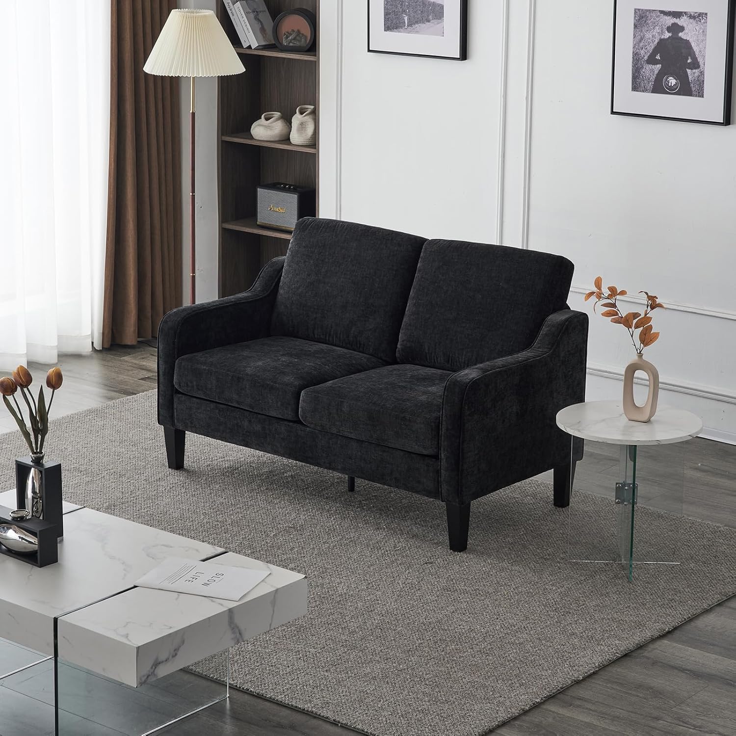 Outopee LO1G52003763 53.5-in Modern Black Chenille 2 -seater Sofa