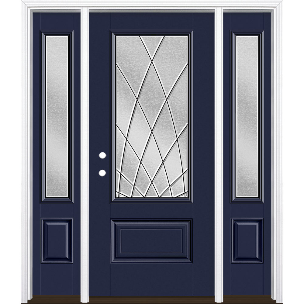 Masonite 3423528 Ventata 60-in x 80-in x 4-9/16-in Fiberglass 3/4 lite Right-hand inswing Eclipse Painted Prehung Single door with sidelights Front Door with Brickmould Insulating core Decorative glass