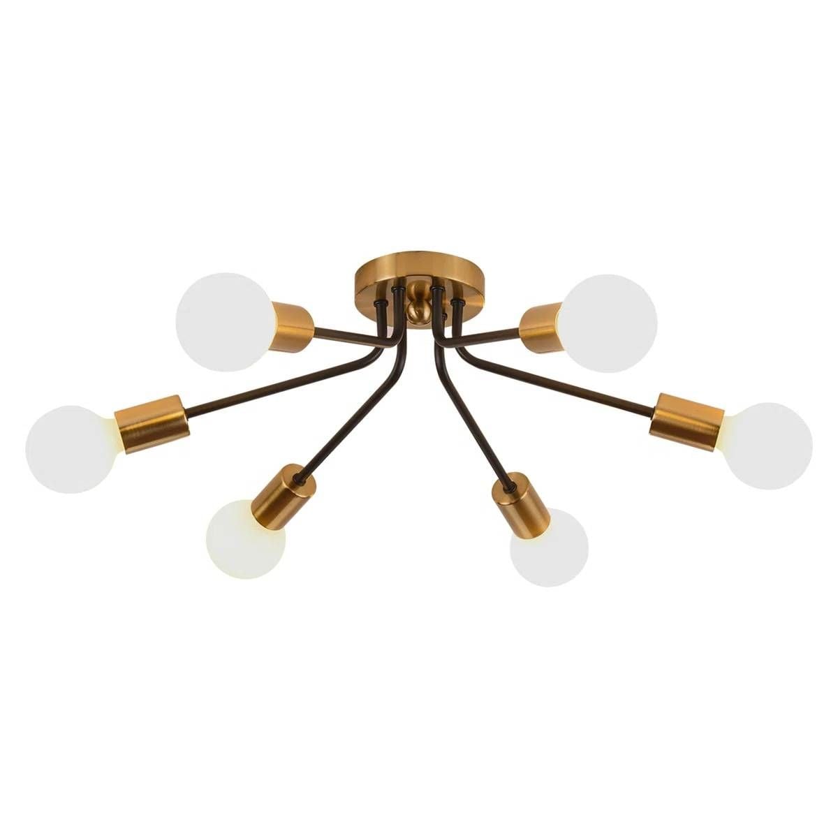 Slickblue Black/Gold Sputnik Ceiling Light Fixture (20.5 Inch) 6 Light Indoor Flush Mount Light with Iron Metal Frame Ambient Lighting Retro Style for Kitchen Dining Room Cafe Bar