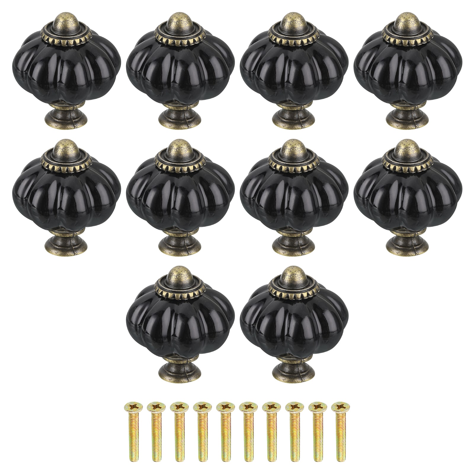 Unique Bargains - 10pcs Ceramic Pumpkin Knobs Black Knobs Decorative Drawer Knobs Pulls Vintage D...