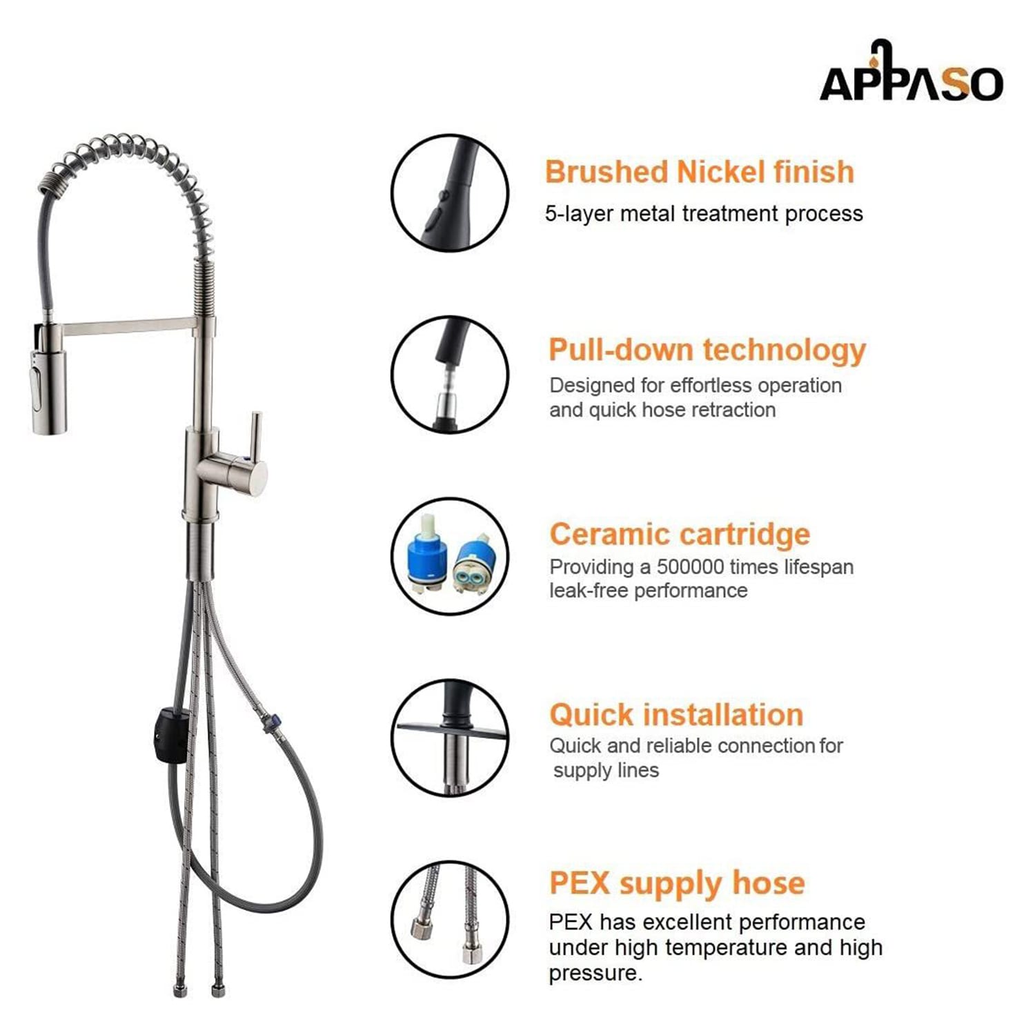 Brushed Nickel High-Arc Pull-Down Kitchen Faucet with Spray
