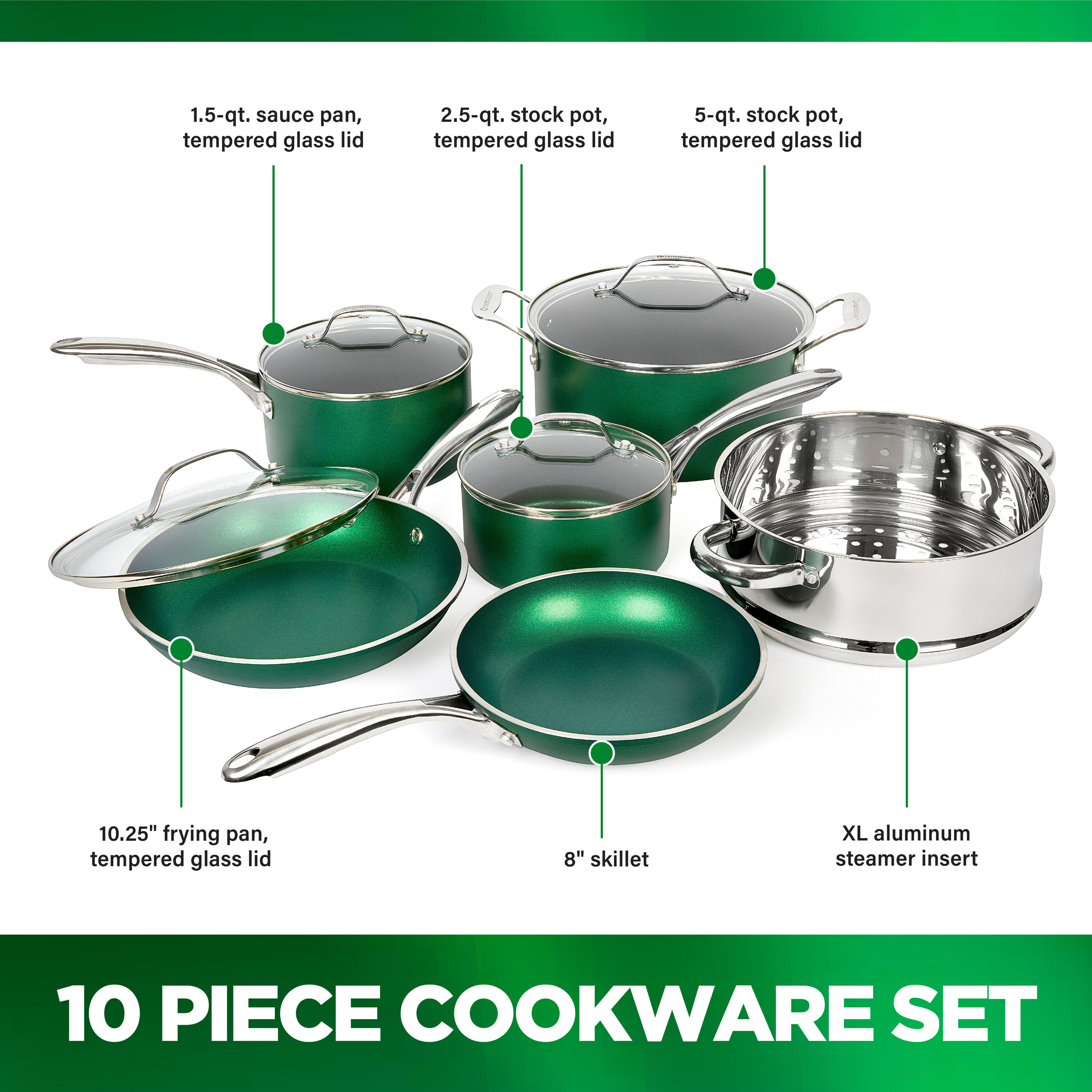 Granitestone Pots and Pans Set Nonstick 21 Pcs Cookware Set Emerald 