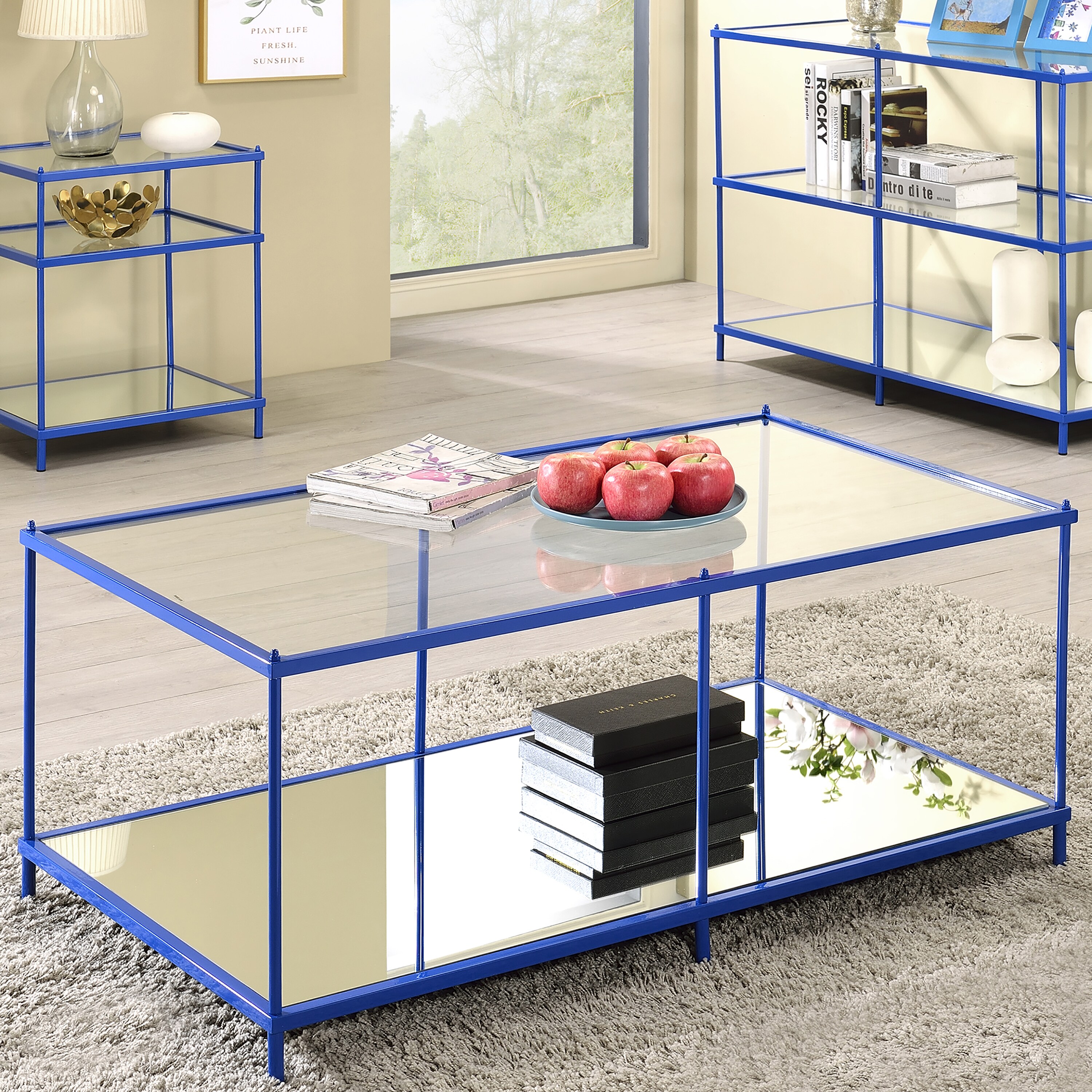 Furniture of America IDF-4391BL-C Terrace Clear Glass Modern Coffee Table with Storage