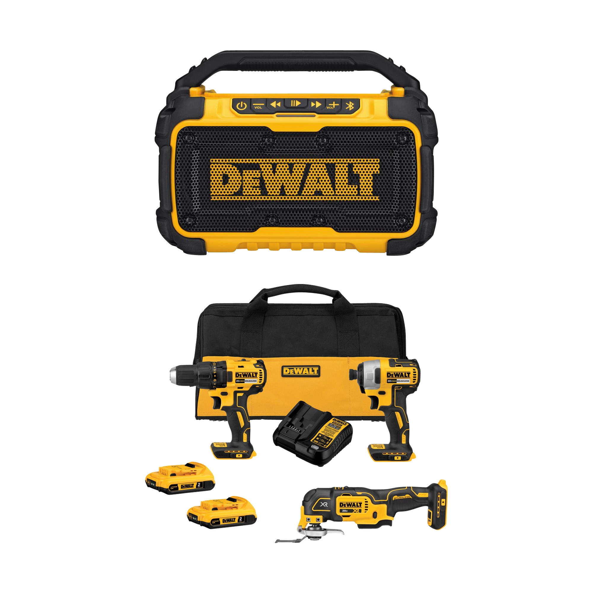 DEWALT 3-Tool 20-Volt Max Brushless Power Tool Combo Kit with Soft Case (2-Batteries and charger Included) & 12-Volt or 20-Volt Max Cordless Jobsite