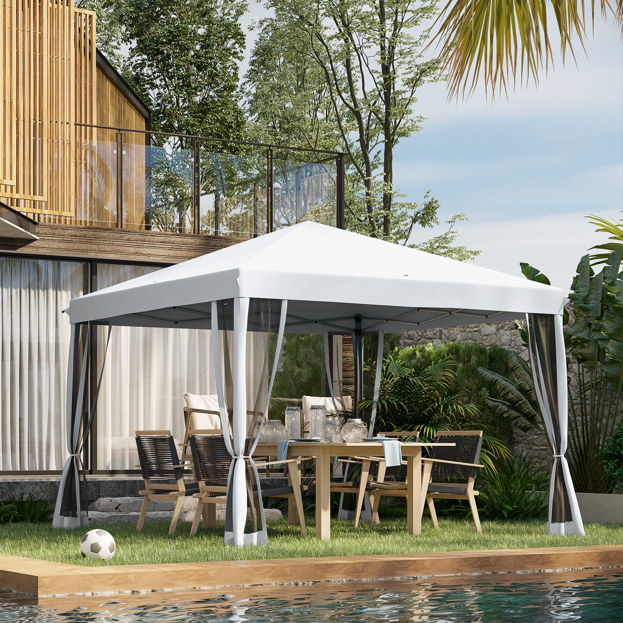 BABOOM 9.75-ft x 9.75-ft Pop up Canopy Gazebo Square White Plastic ...