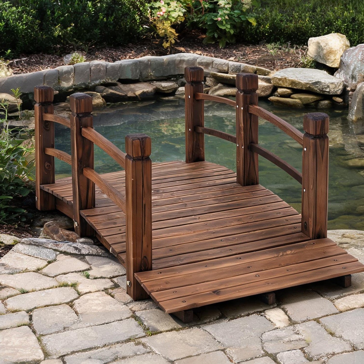 chillscreamni Storage Garden Bridge in Stained Wood 152.4 x 67.3 x 48.3 in with Practical Control